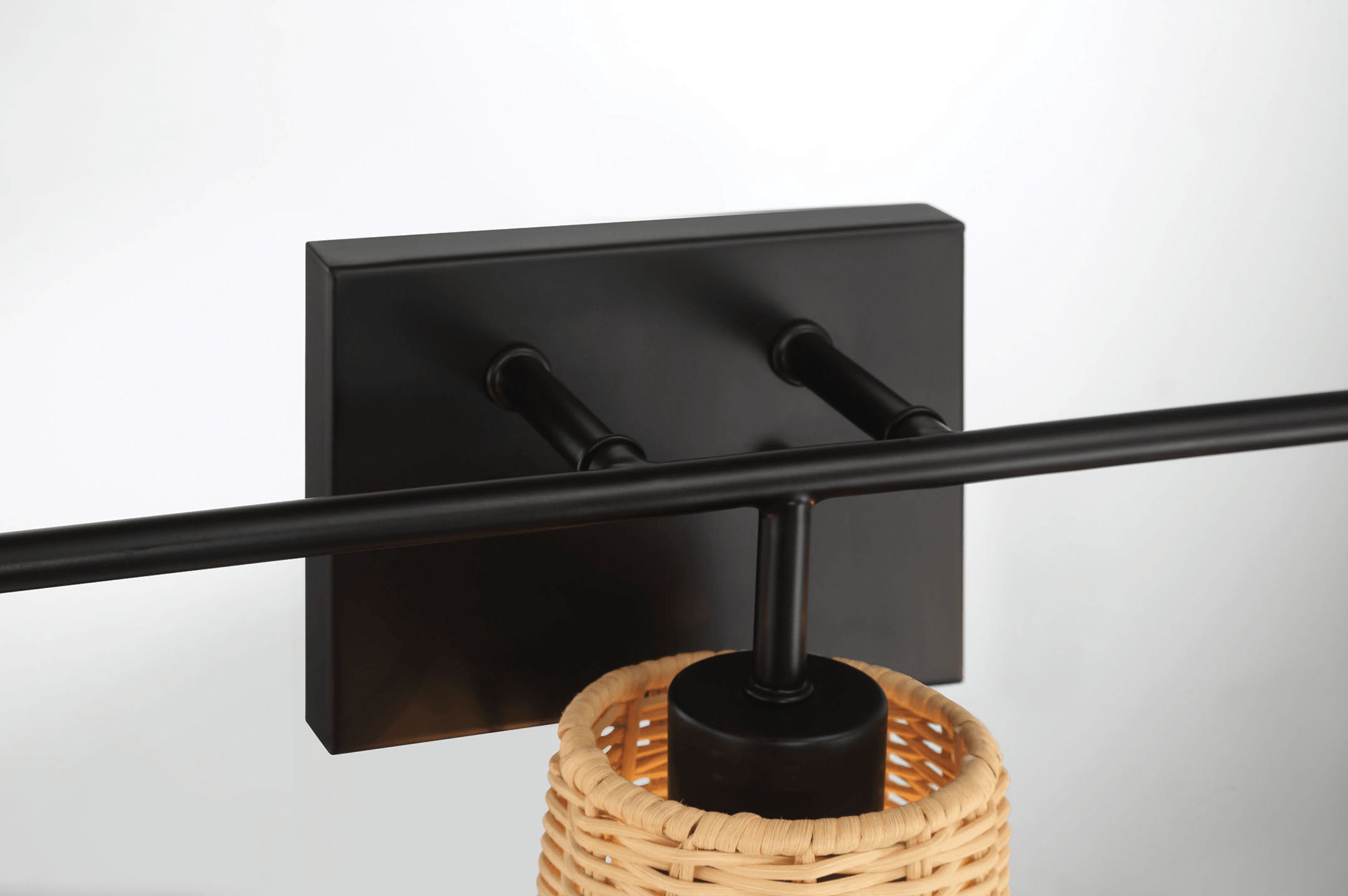 Ashcroft - Moonlit Three Lights Wall Sconce With Rattan Shade, Bathroom Lighting Fixtures Over Mirror