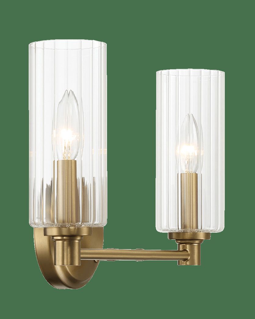 Ashcroft - Regal Double Light Vanity With Clear Ribbed Glass - Satin Brass