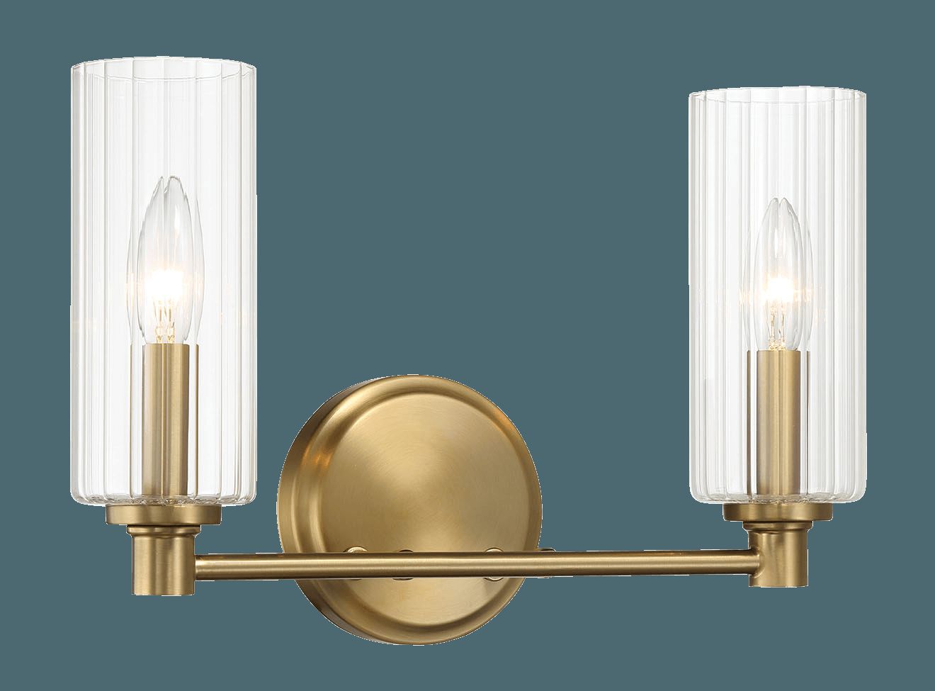 Ashcroft - Regal Double Light Vanity With Clear Ribbed Glass - Satin Brass