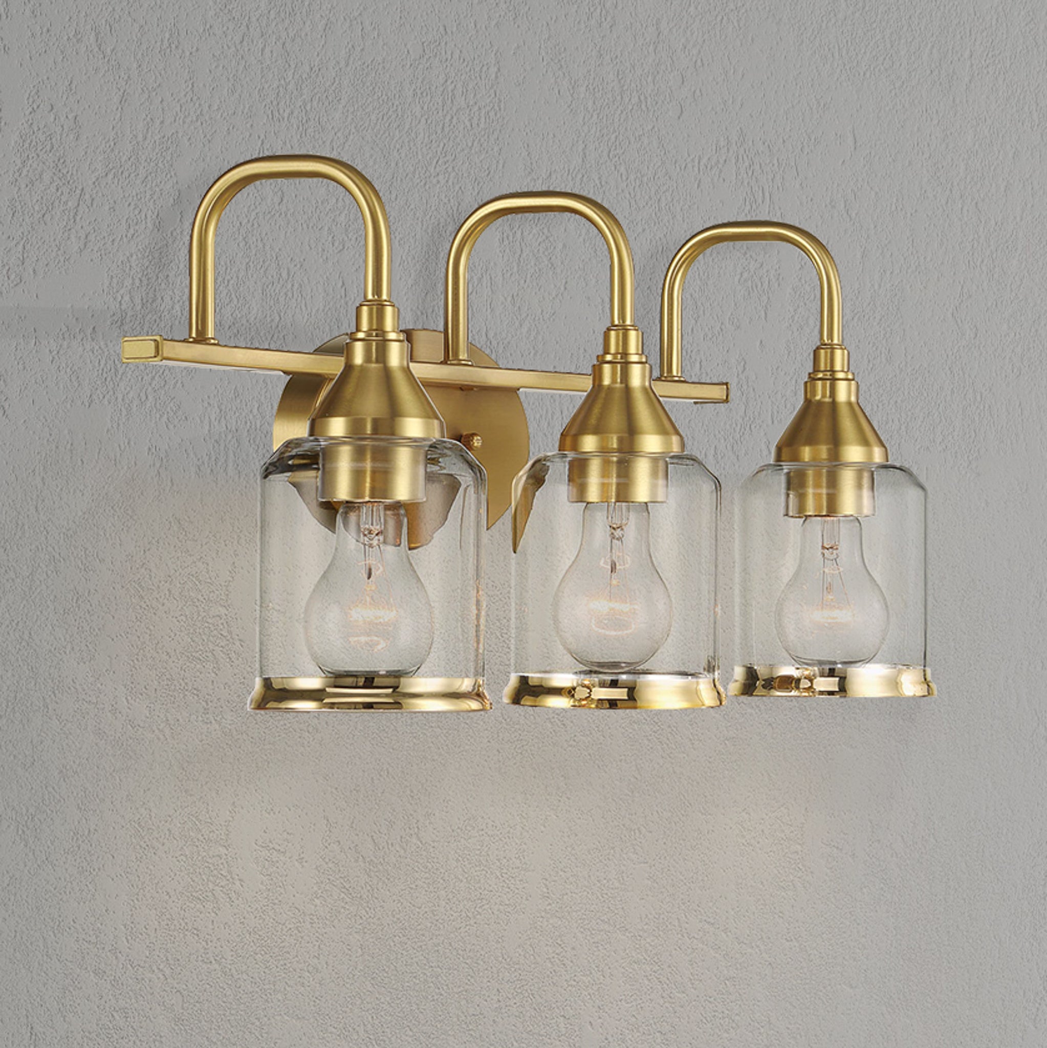 Ashcroft - Twilight Three Lights Brushed Gold Contemporary Vanity Light 22"W × 10"H × 7.48"E with Clear Glass