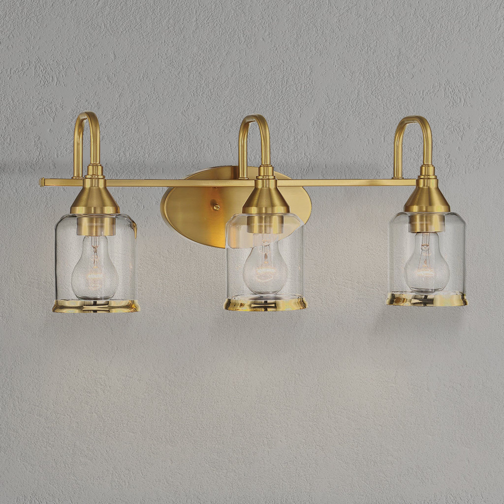 Ashcroft - Twilight Three Lights Brushed Gold Contemporary Vanity Light 22"W × 10"H × 7.48"E with Clear Glass