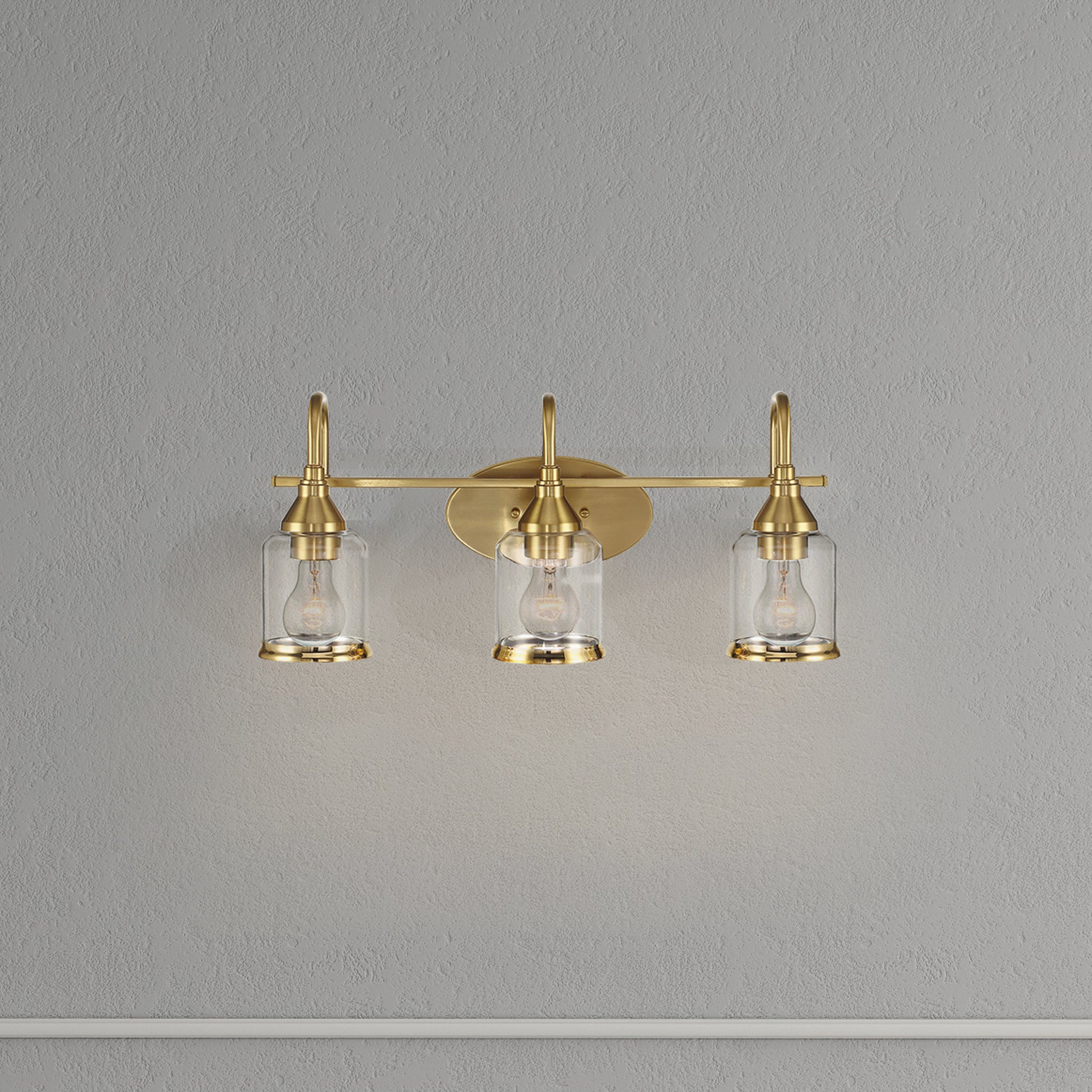 Ashcroft - Twilight Three Lights Brushed Gold Contemporary Vanity Light 22"W × 10"H × 7.48"E with Clear Glass