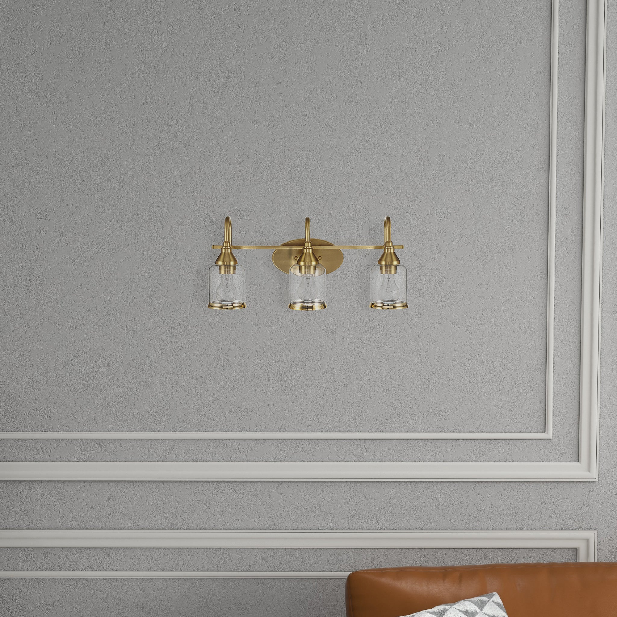 Ashcroft - Twilight Three Lights Brushed Gold Contemporary Vanity Light 22"W × 10"H × 7.48"E with Clear Glass
