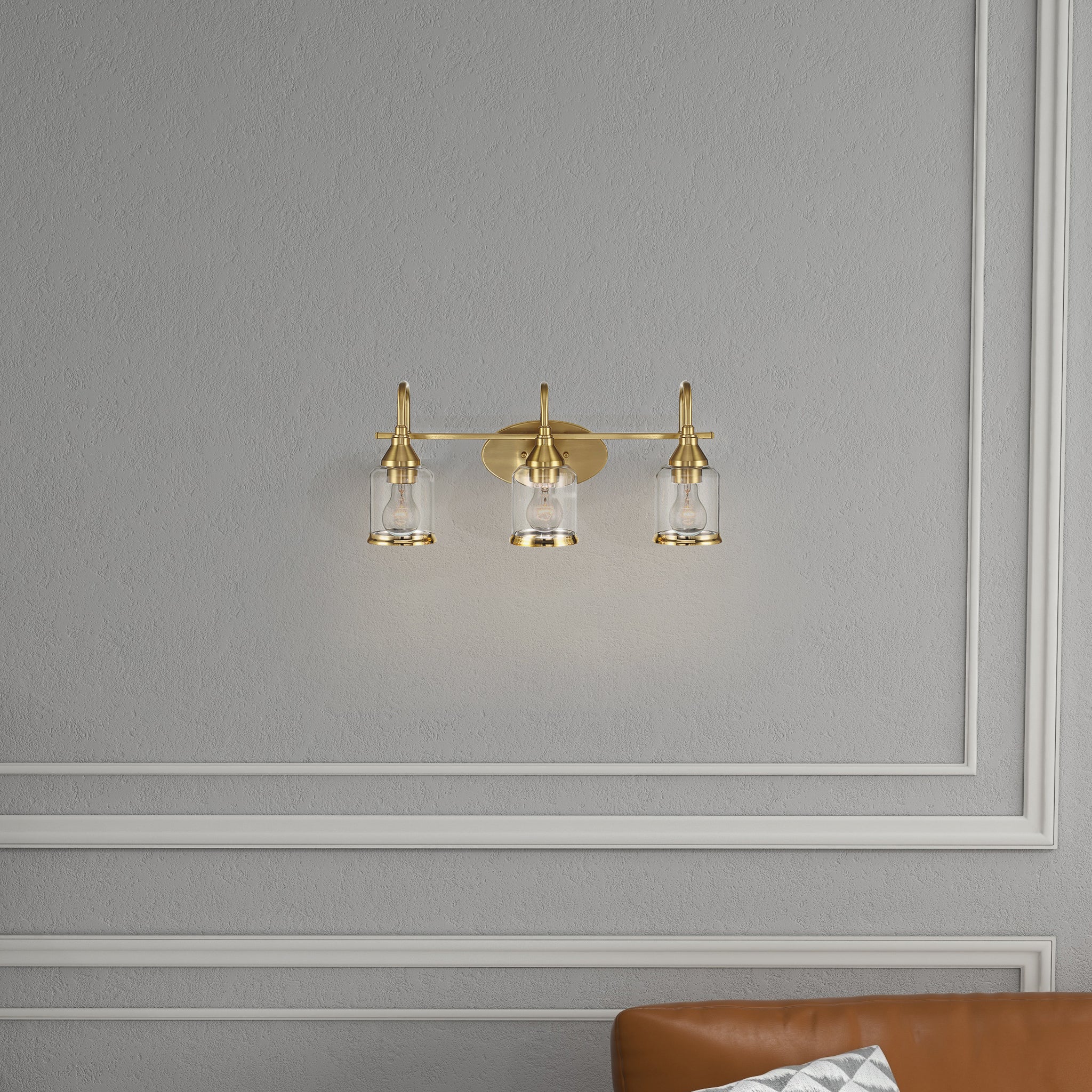 Ashcroft - Twilight Three Lights Brushed Gold Contemporary Vanity Light 22"W × 10"H × 7.48"E with Clear Glass