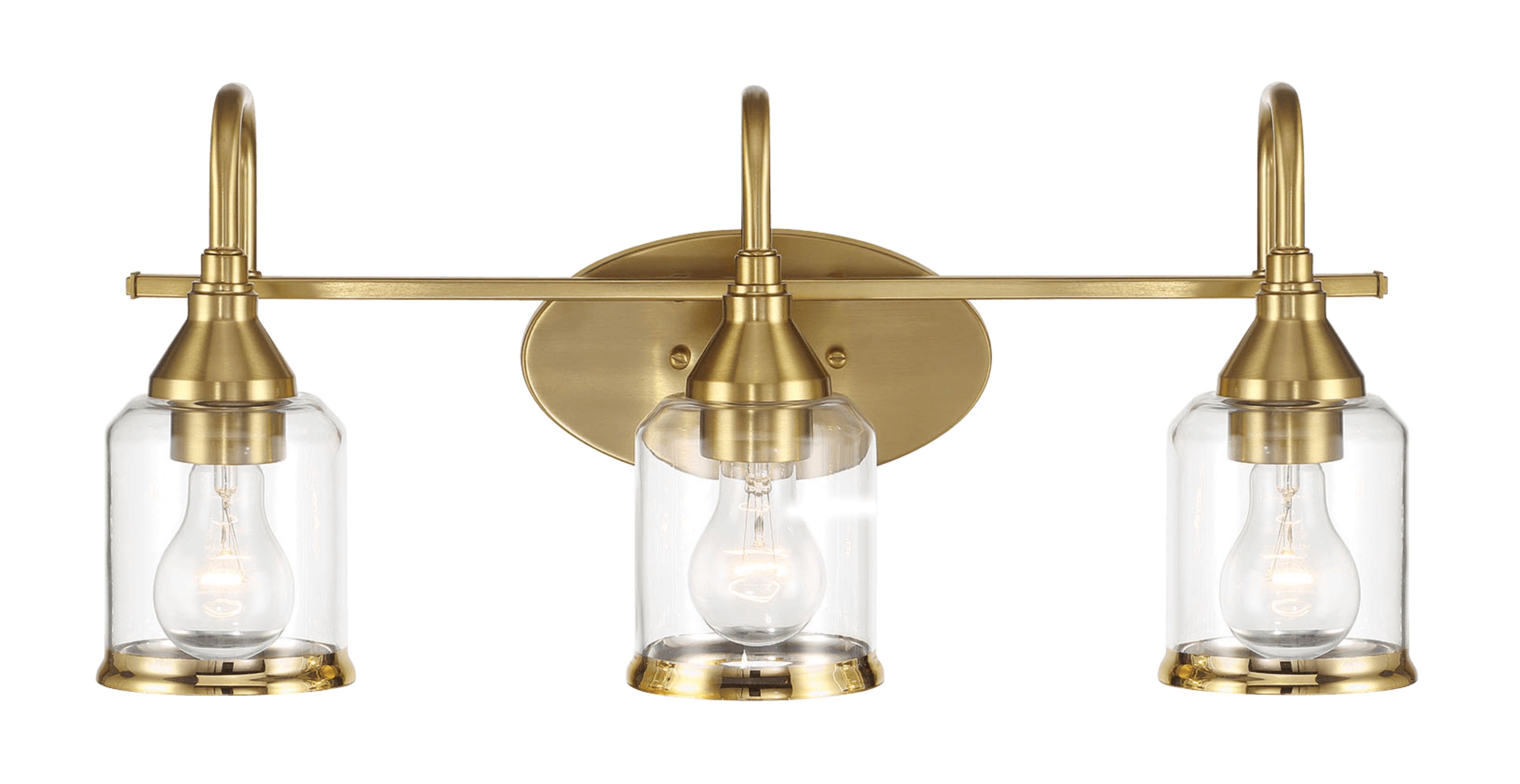 Ashcroft - Twilight Three Lights Brushed Gold Contemporary Vanity Light 22"W × 10"H × 7.48"E with Clear Glass