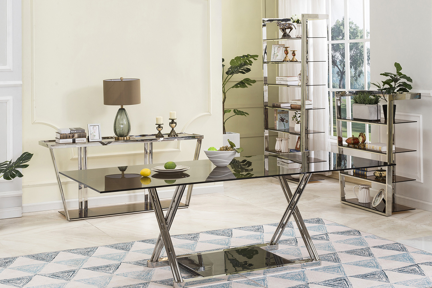 Bellini Carraway Display Unit - Smoked Glass/Silver, Tall