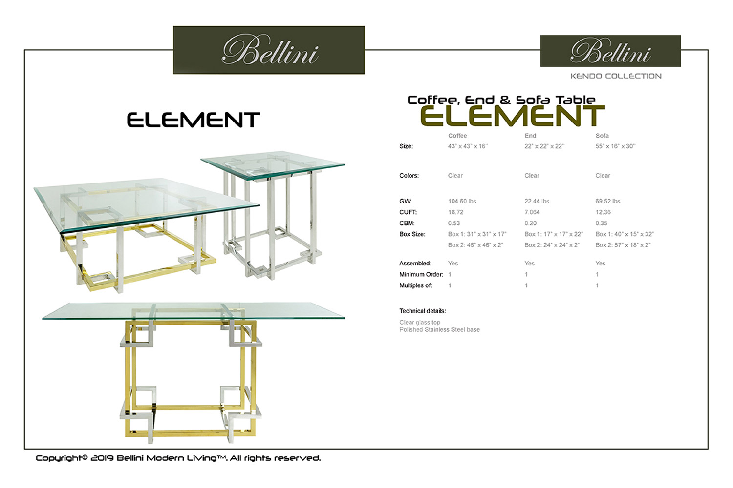 Bellini - Element Sofa Table in Silver/Gold