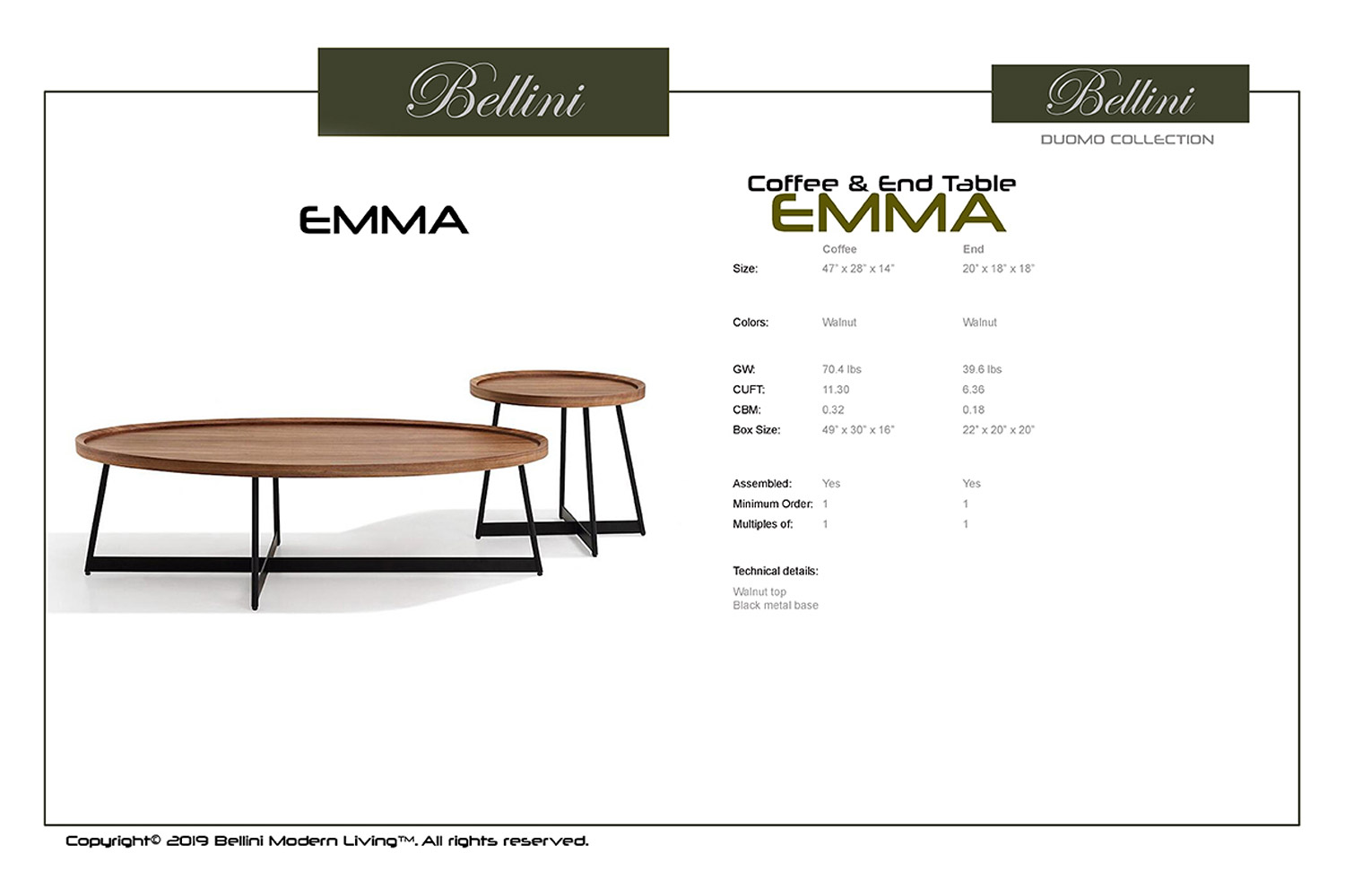 Bellini - Emma End Table in Walnut/Black