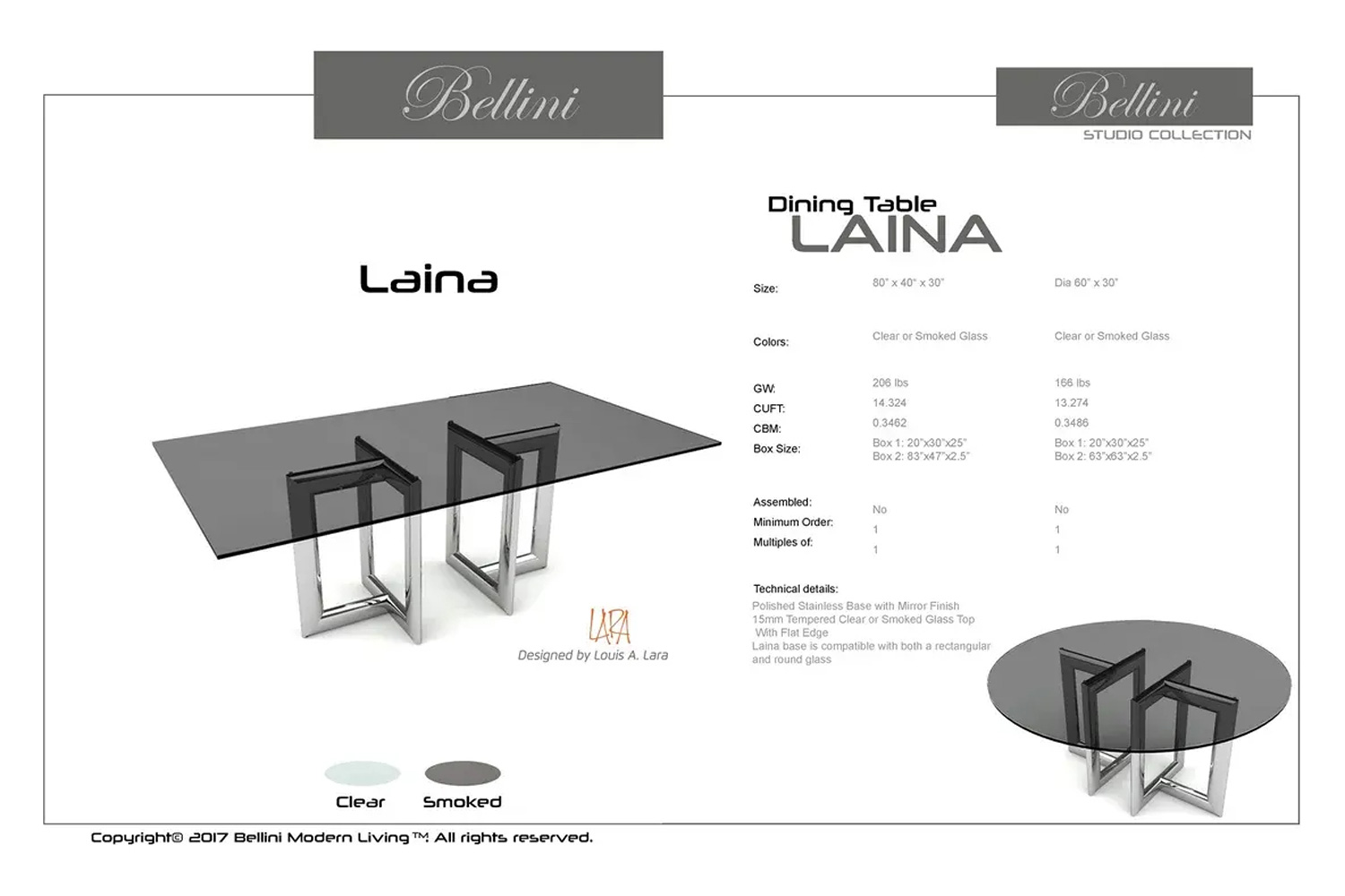 Bellini - Laina Round Dining Table in Smoked Glass/Silver