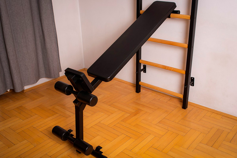 BenchK 733B Wall Bar with Convertible Pull-Up Bar, Dip Bar and Workout Bench - Black/Wood