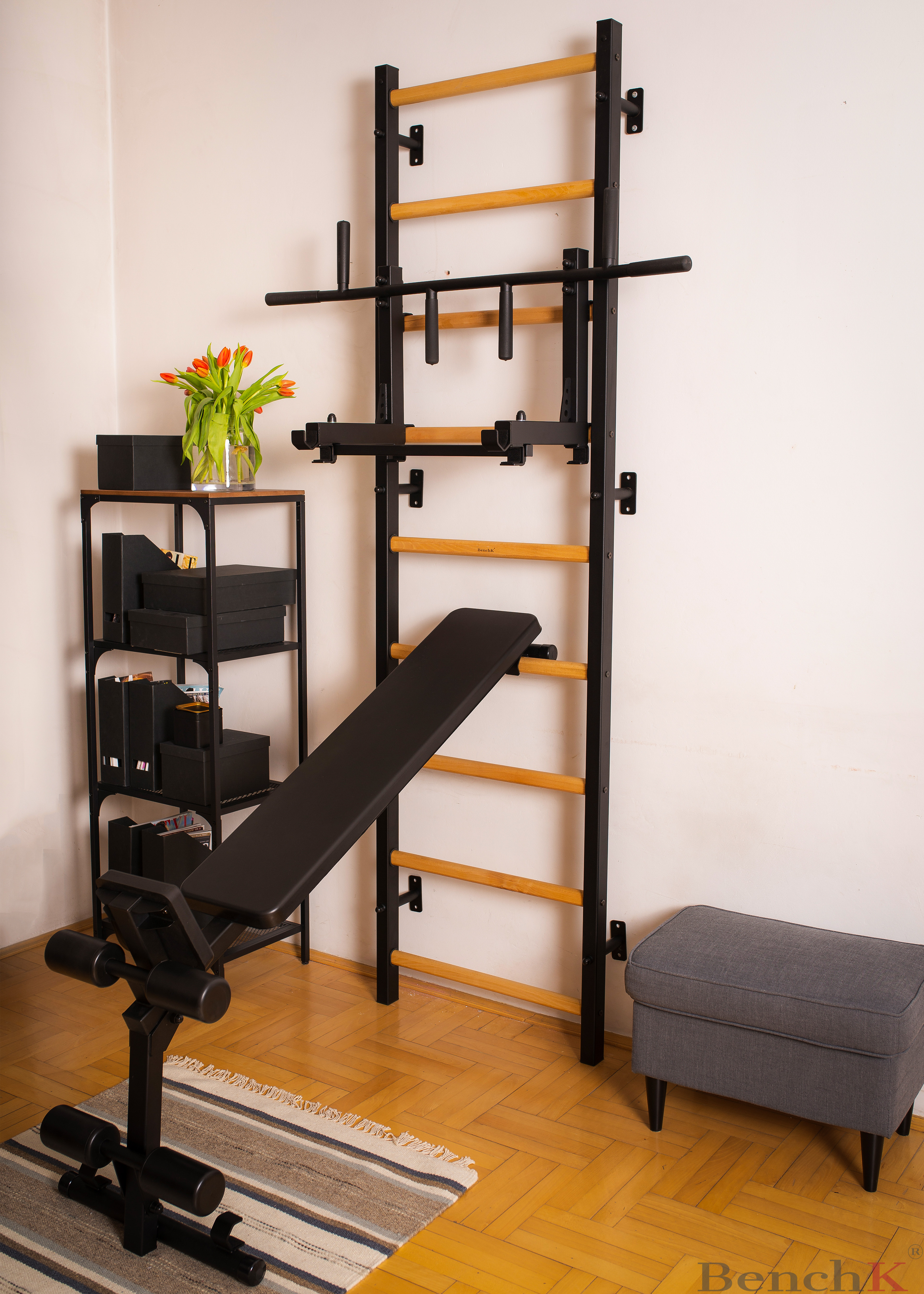 BenchK PB3B Convertible Steel 6-grip Pull-Up Bar - Black