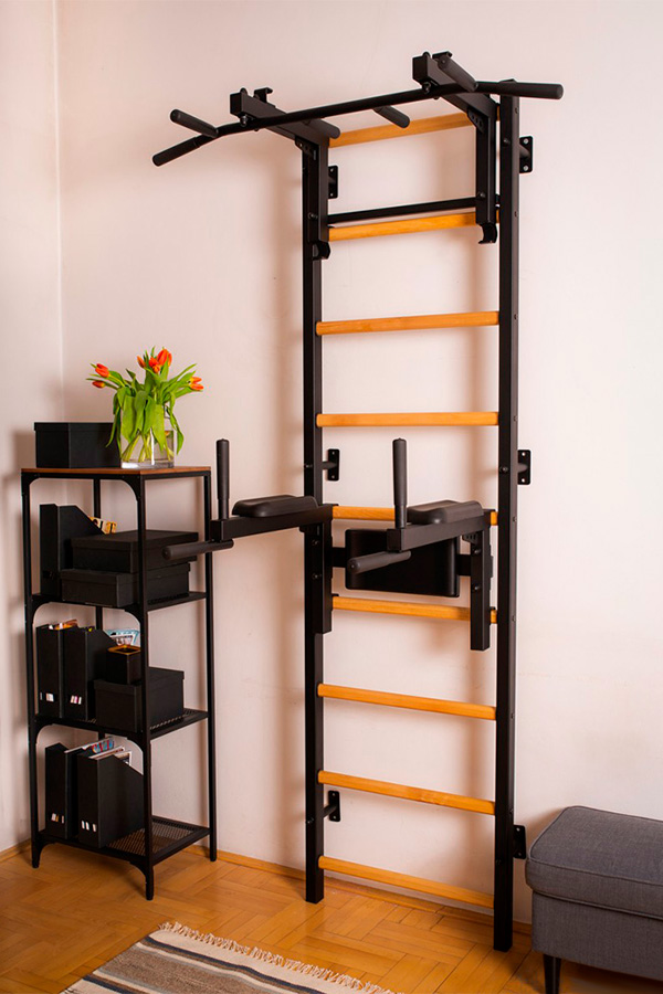 BenchK - 732 Wood Wall Bar with Convertible Pull-Up Bar and Dip Bar