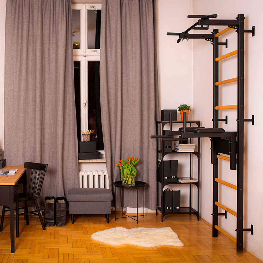 BenchK 722B Wall Bar with Pull-Up Bar and Dip Bar - Black/Wood