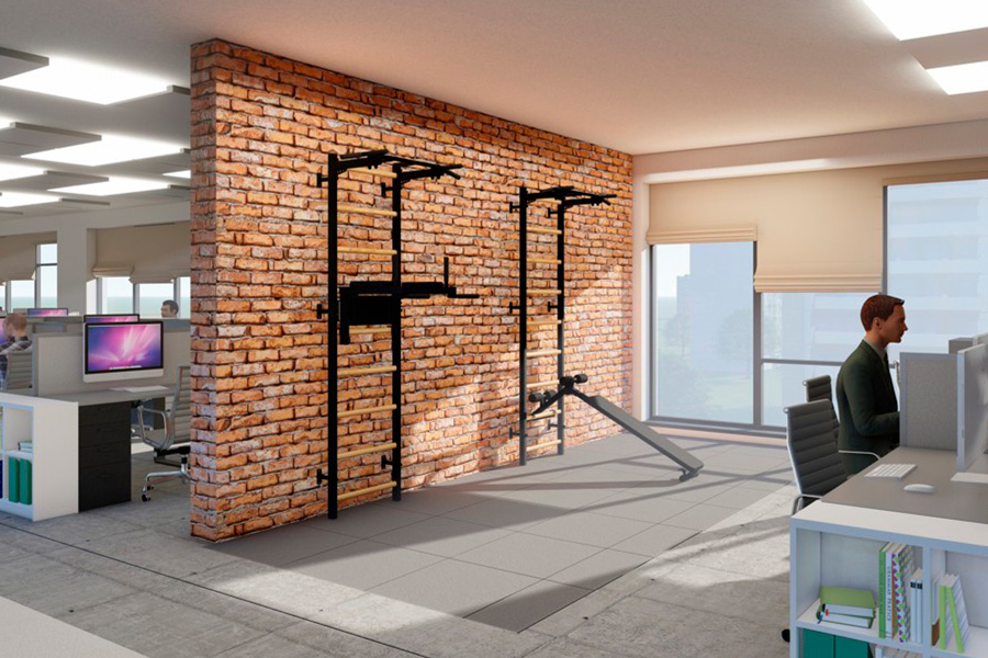 BenchK 722B Wall Bar with Pull-Up Bar and Dip Bar - Black/Wood