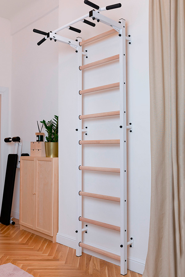 BenchK 721W Wall bar with Pull-Up Bar - White/Wood