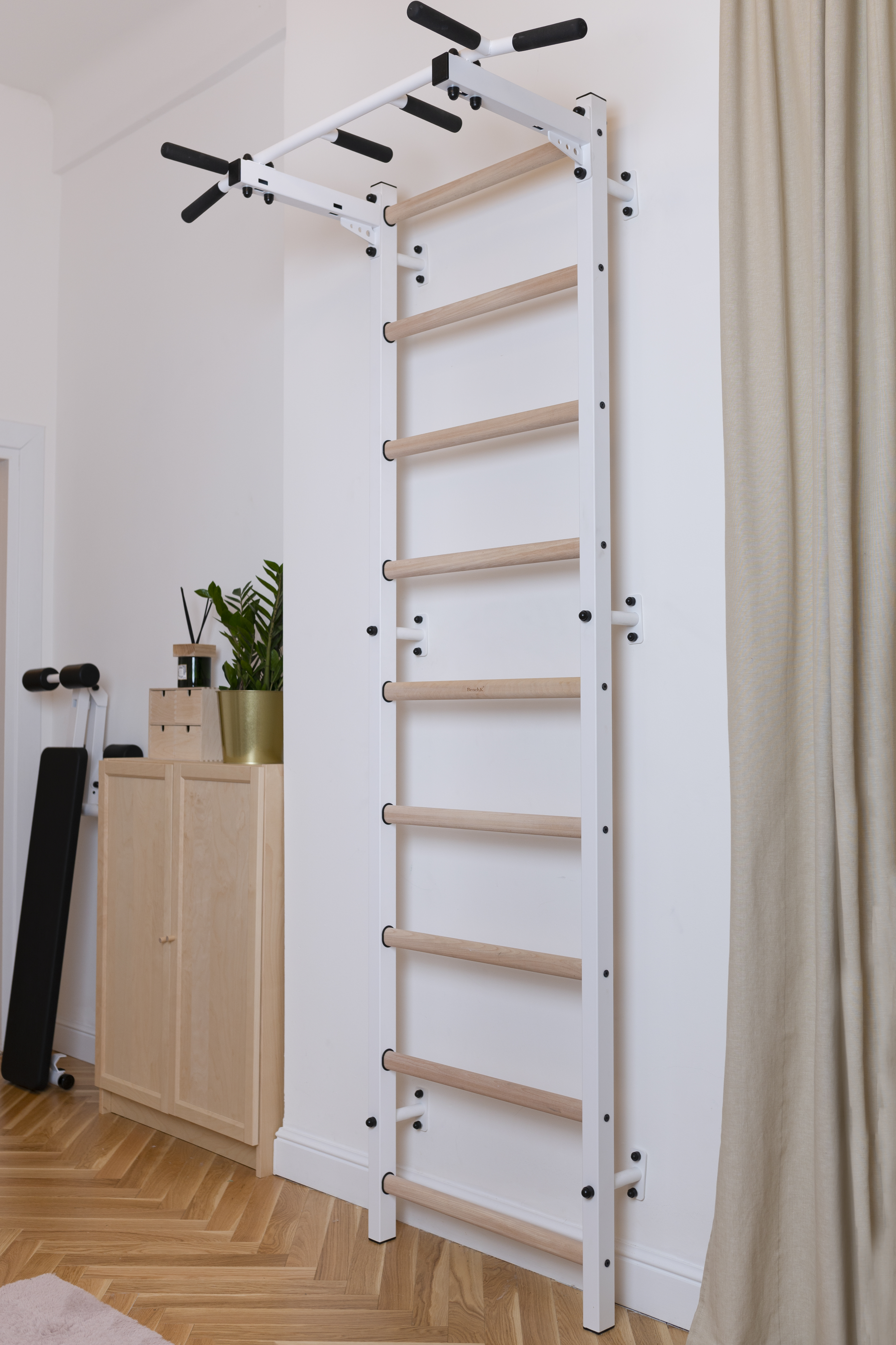 BenchK PB2W Fixed Steel 6-grip Pull-Up Bar - White