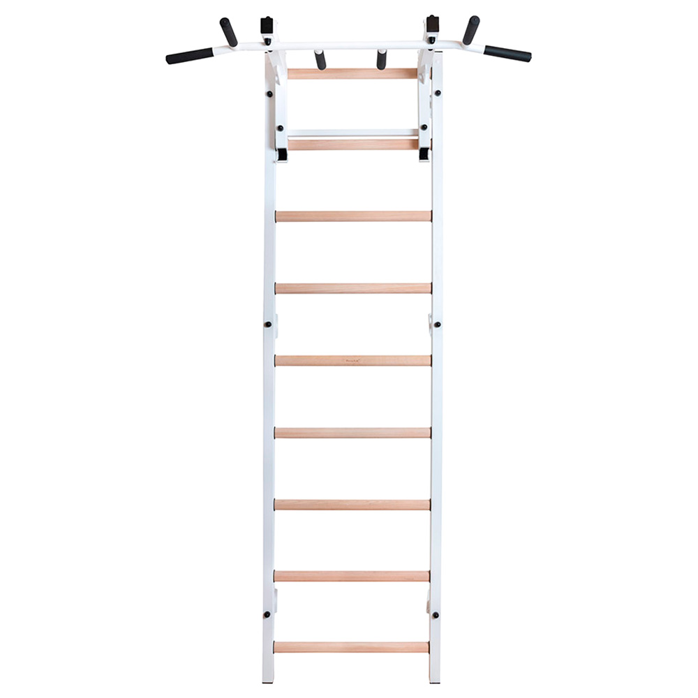 BenchK 731W Wall Bar with Convertible Pull-Up Bar - White/Wood