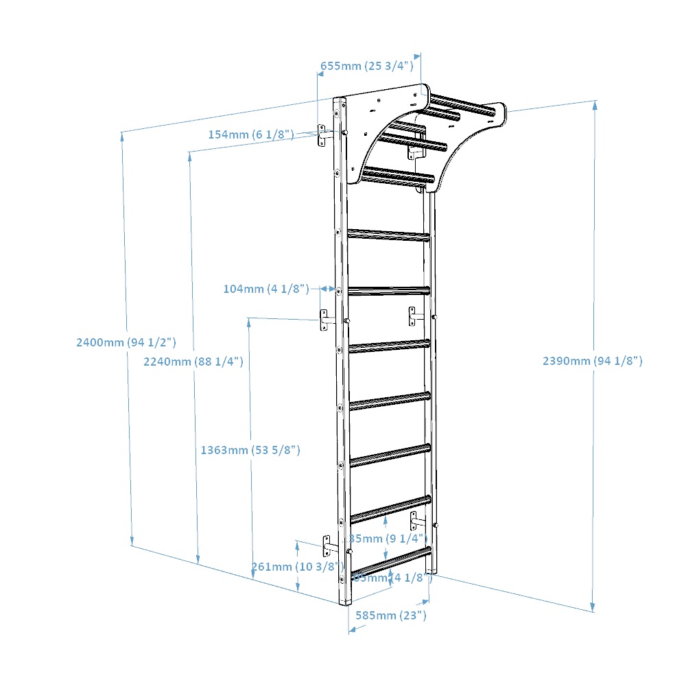 BenchK 711W Wall Bar with Pull-Up Bar - White/Wood