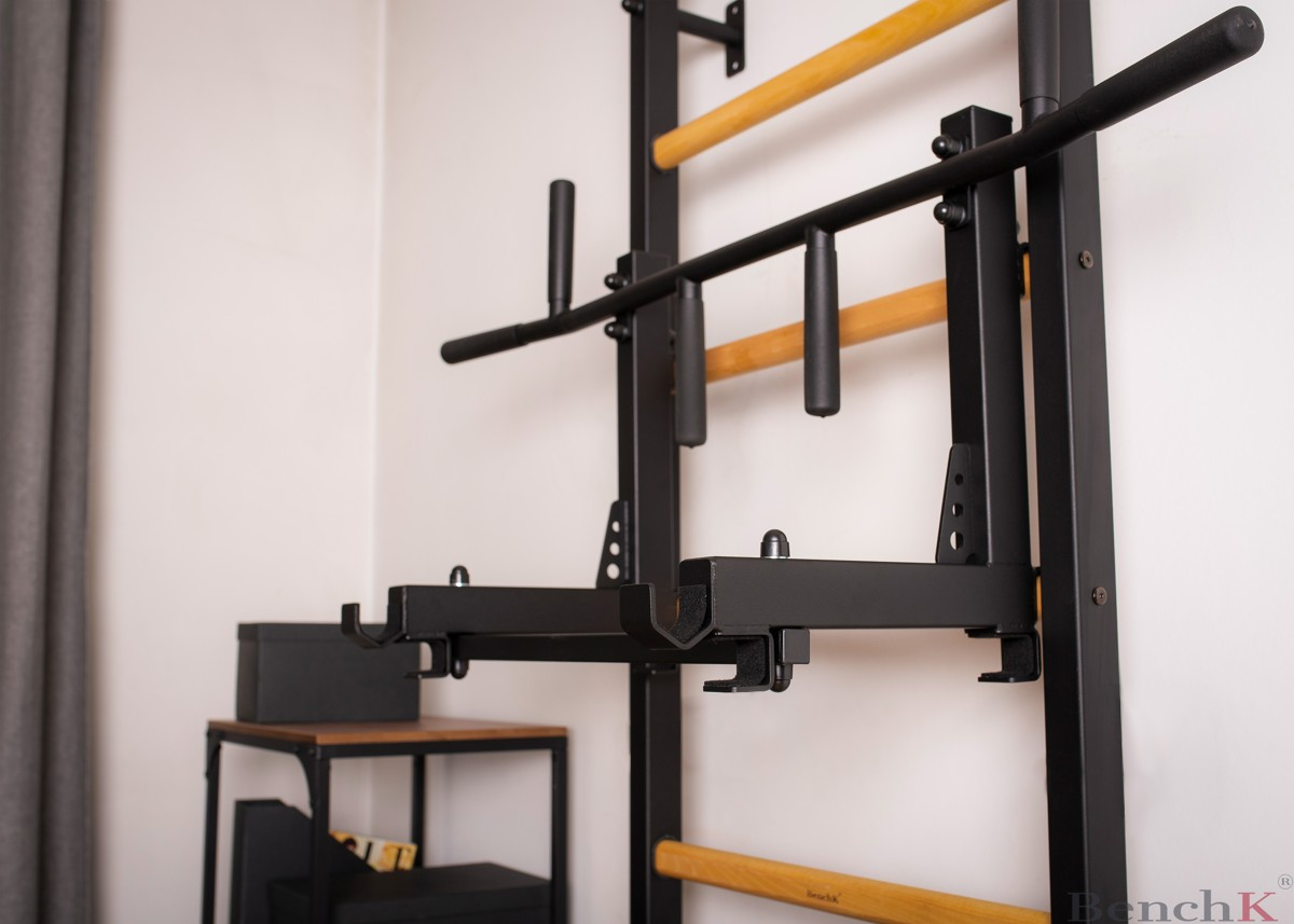 BenchK 231B Wall Bar with Convertible Pull-Up Bar - Black/Wood
