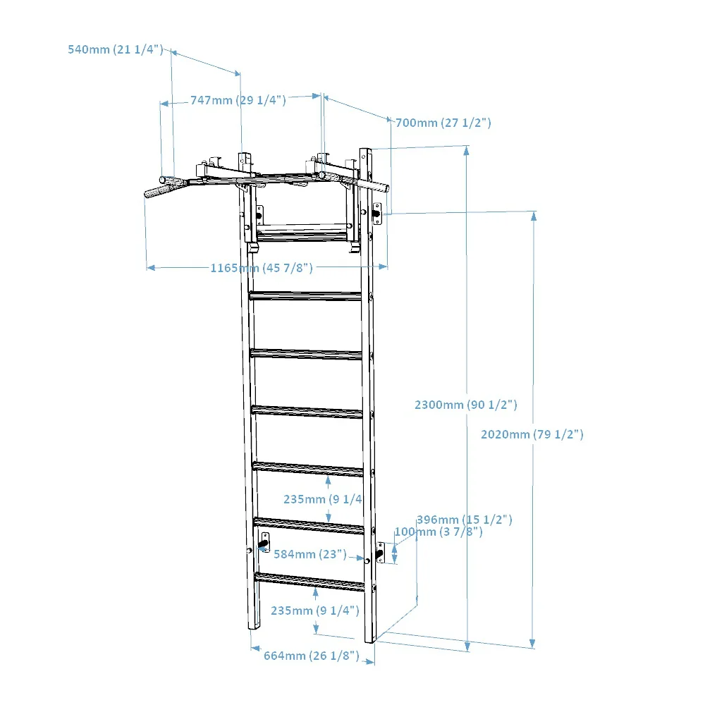 BenchK 231B Wall Bar with Convertible Pull-Up Bar - Black/Wood