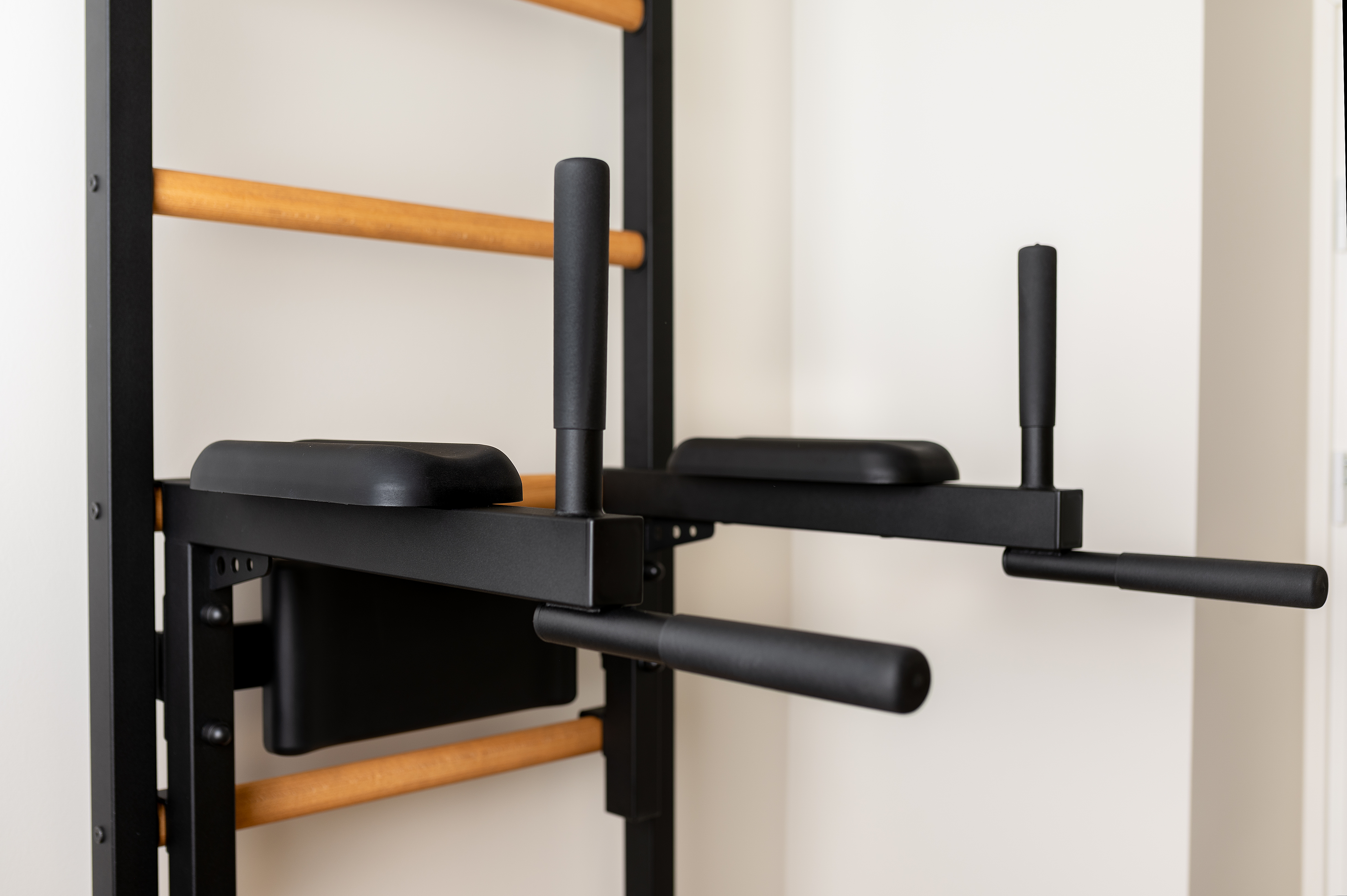 BenchK 522B Wall Bar with Pull-Up Bar and Dip Bar - Black/Wood