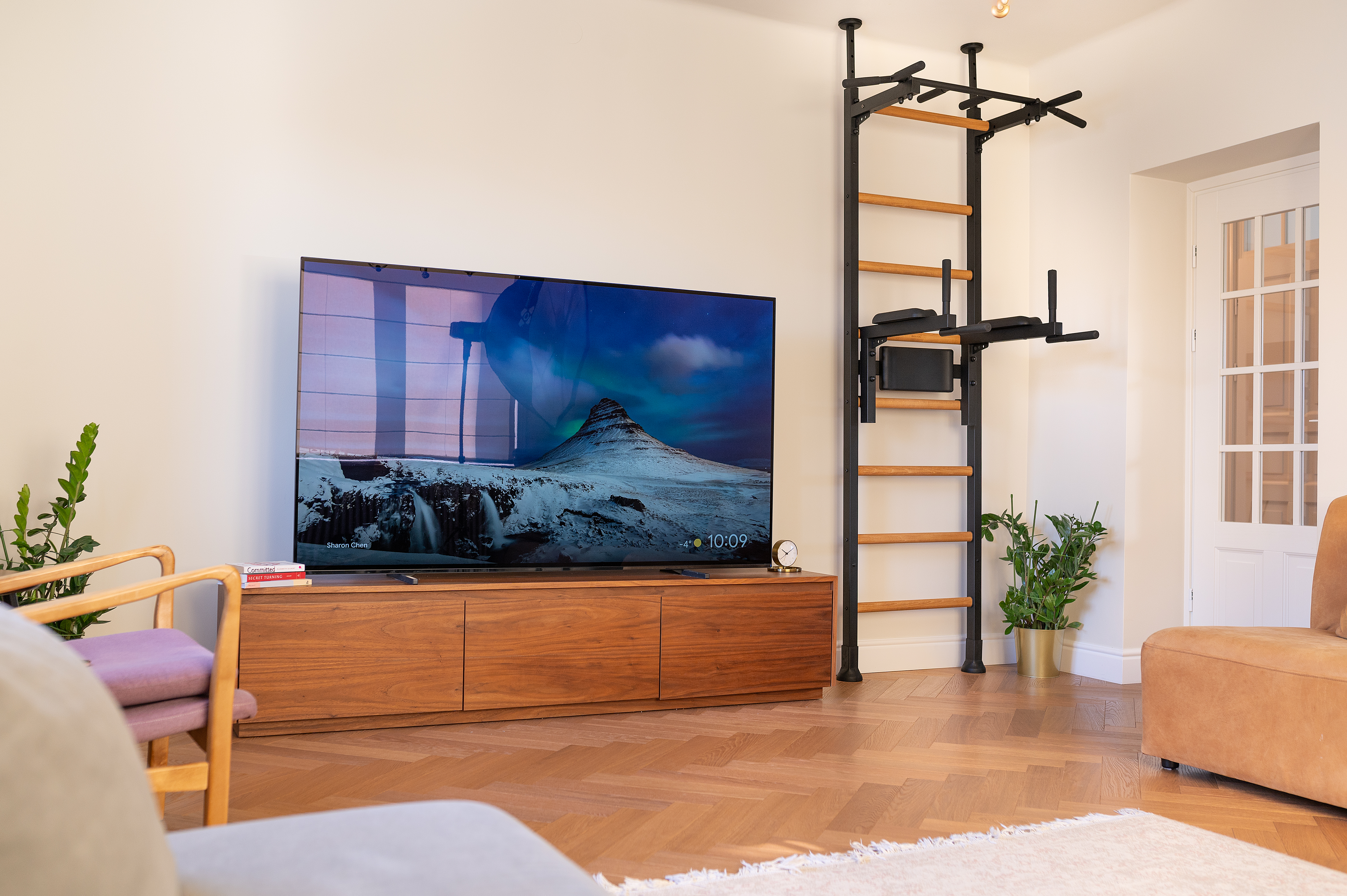 BenchK 522B Wall Bar with Pull-Up Bar and Dip Bar - Black/Wood