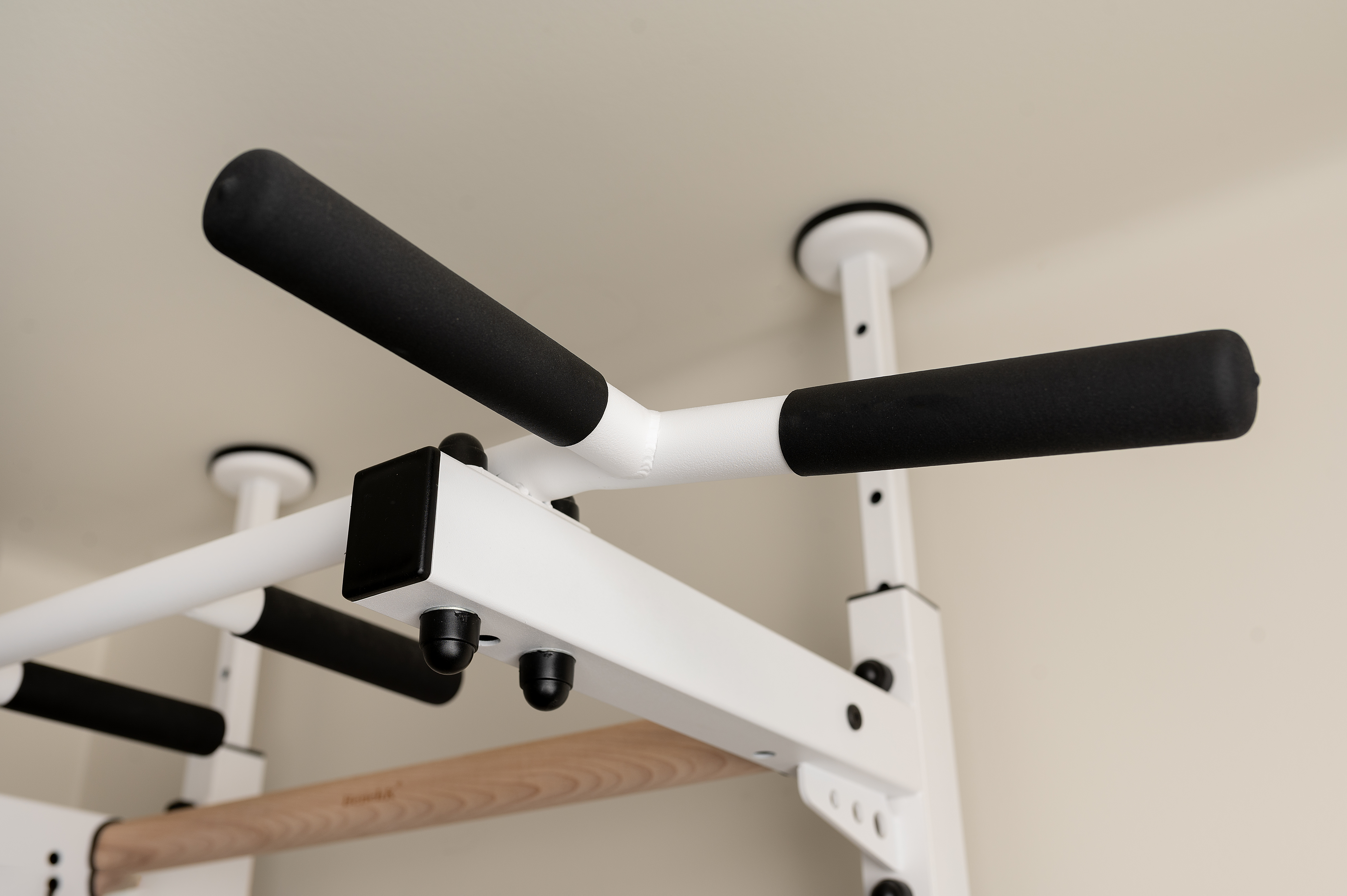 BenchK 522W Wall Bar with Pull-Up Bar and Dip Bar - White/Wood