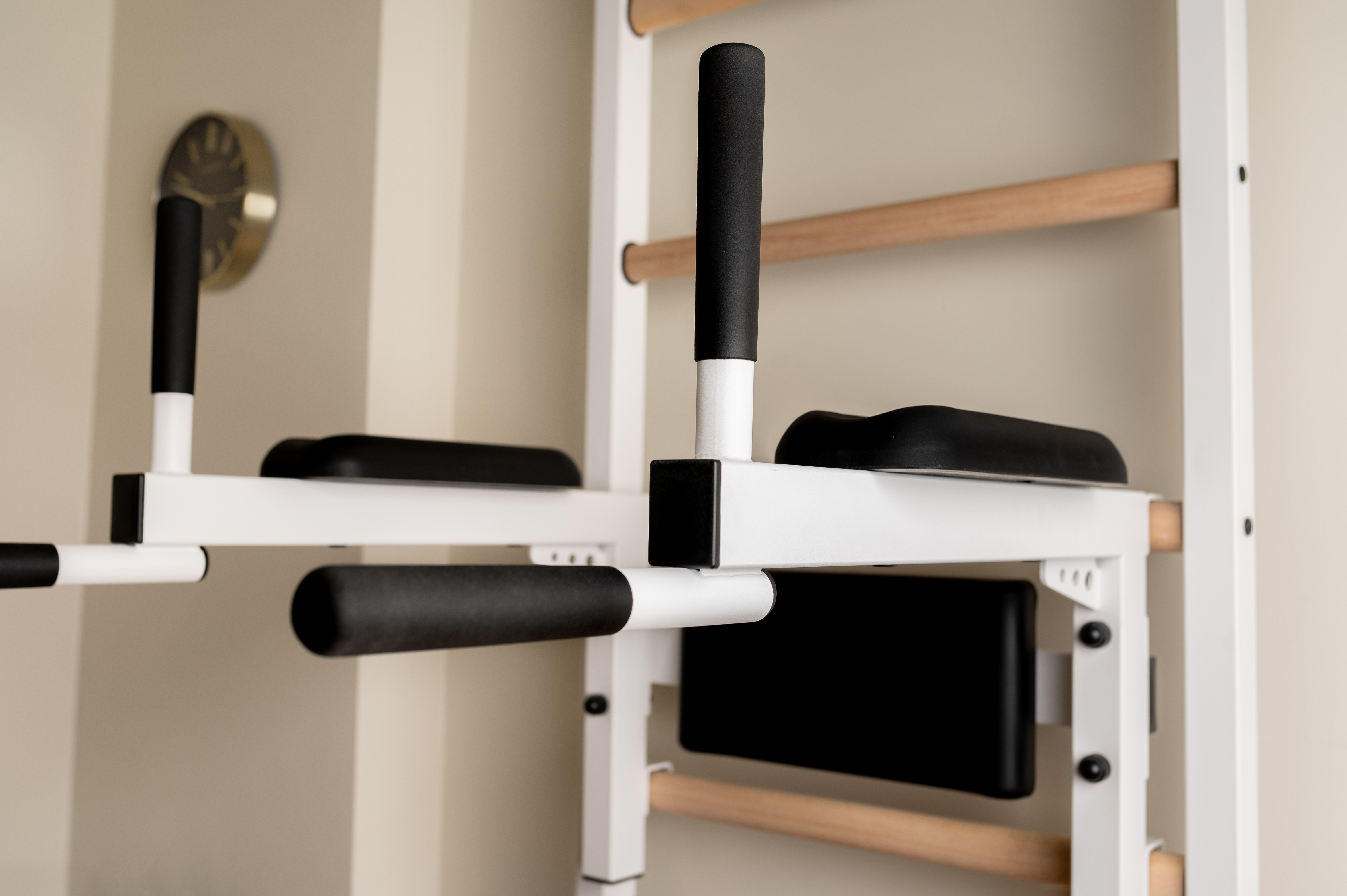 BenchK 522W Wall Bar with Pull-Up Bar and Dip Bar - White/Wood