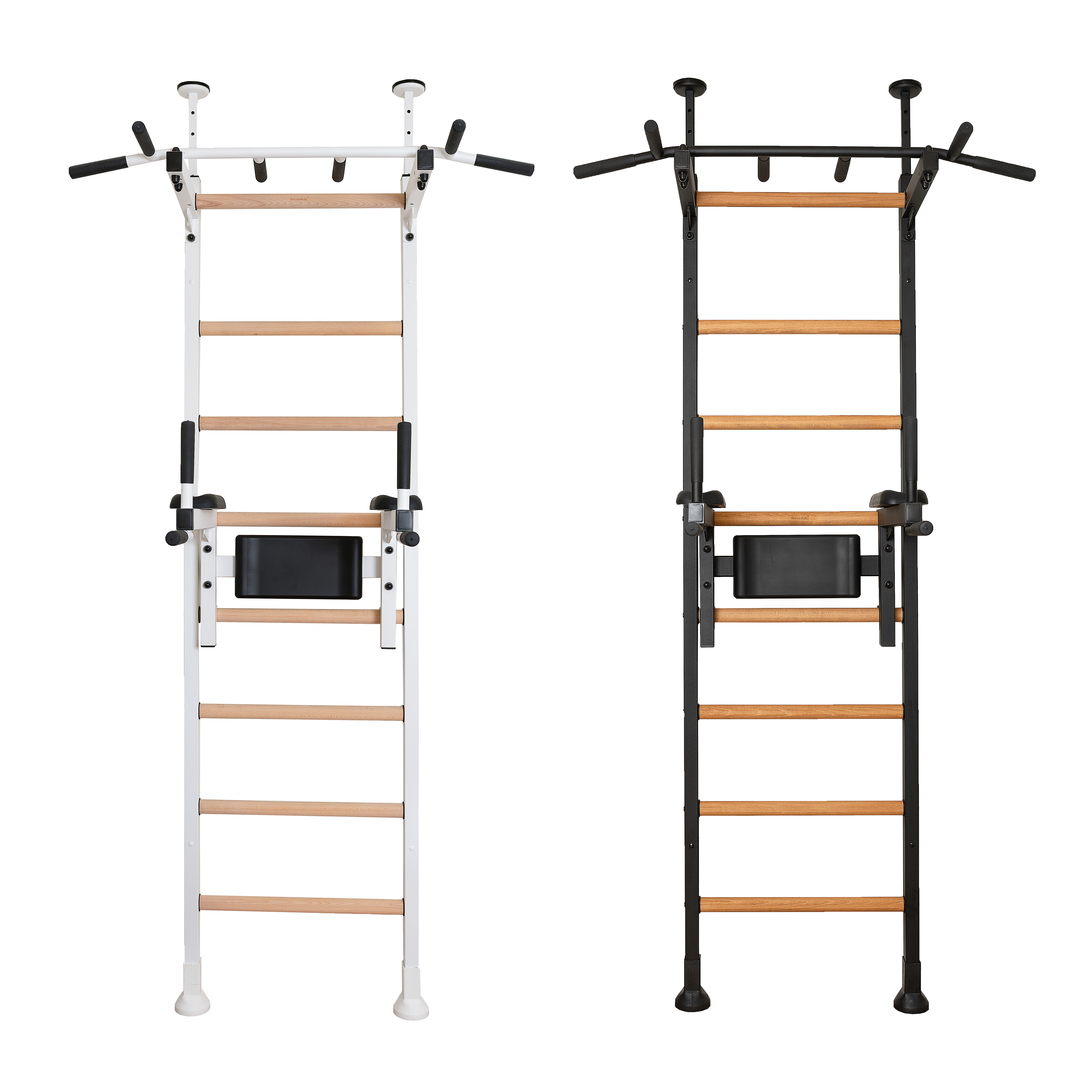 BenchK 522W Wall Bar with Pull-Up Bar and Dip Bar - White/Wood