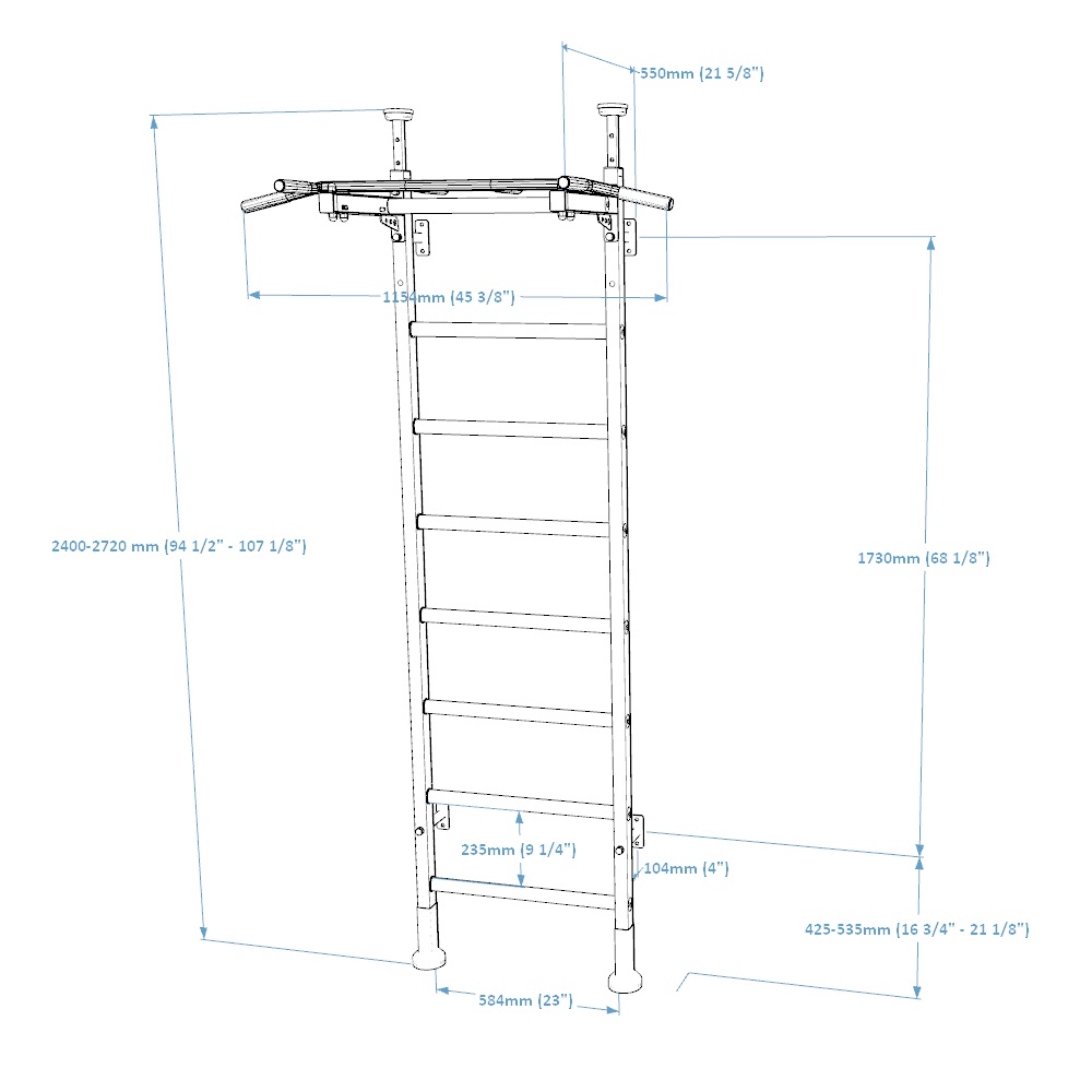 BenchK 521B Wall Bar with Pull-Up Bar - Black/Wood