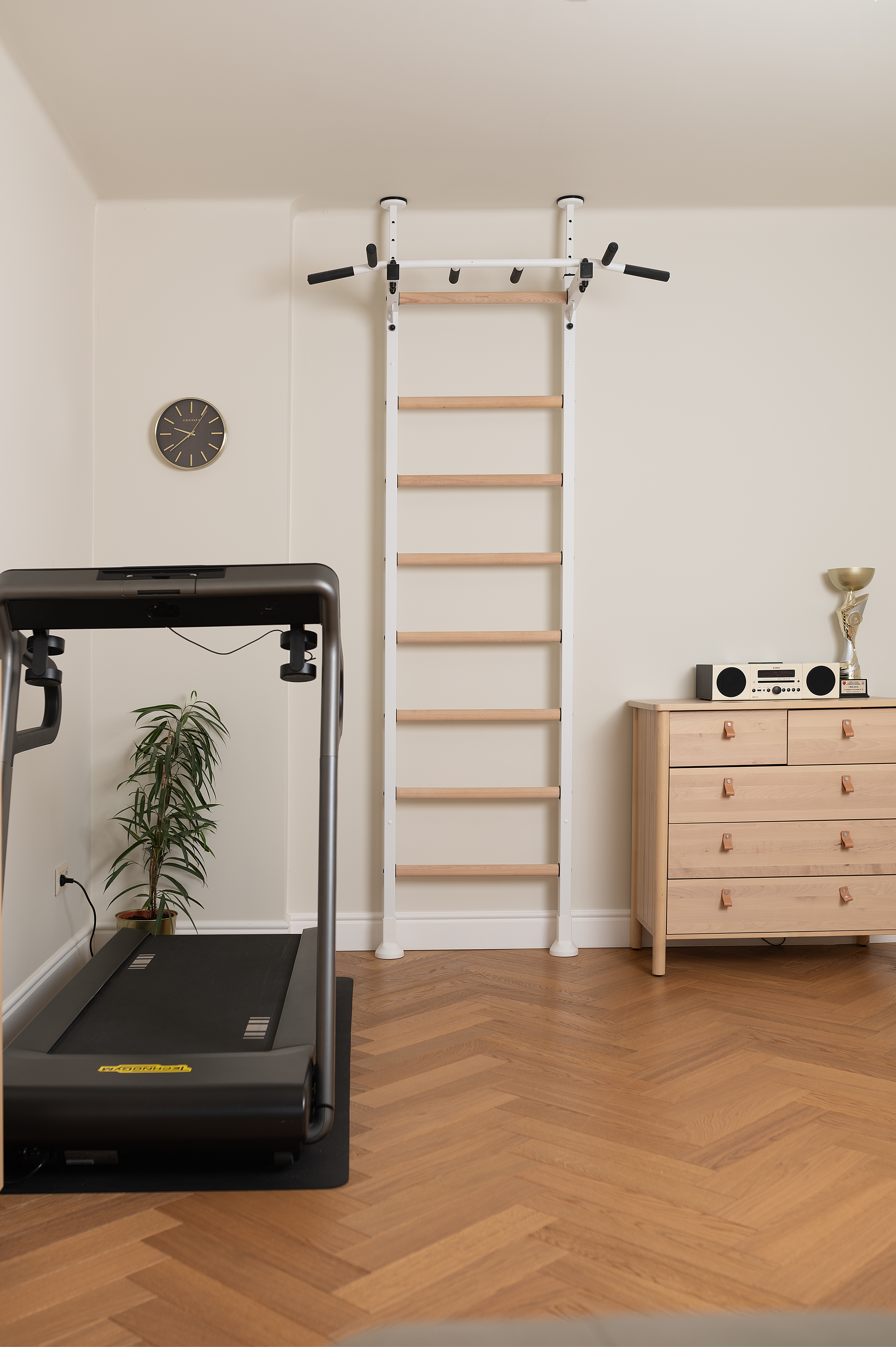 BenchK 521W Wall Bar with Pull-Up Bar - White/Wood