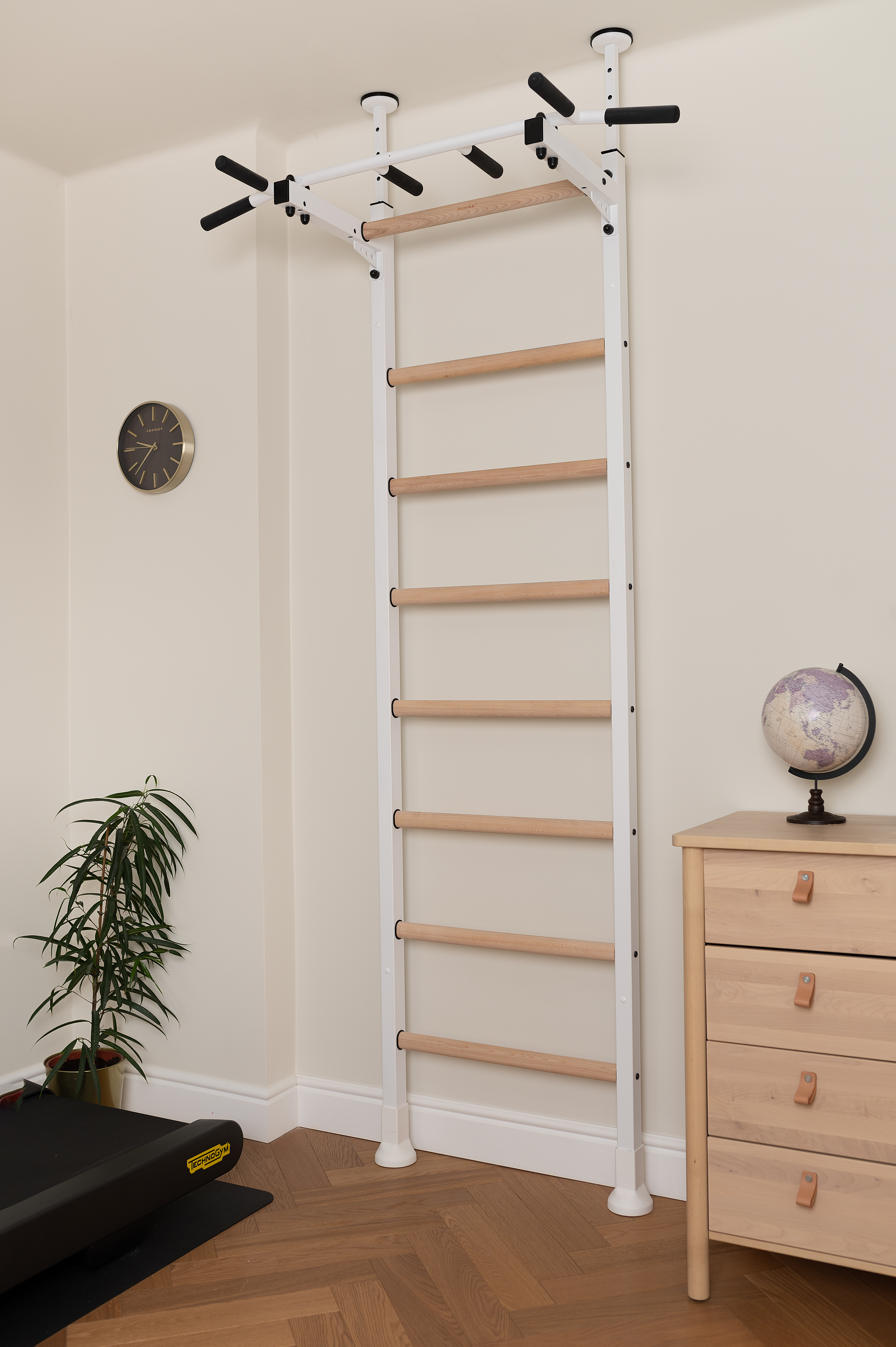 BenchK 521W Wall Bar with Pull-Up Bar - White/Wood