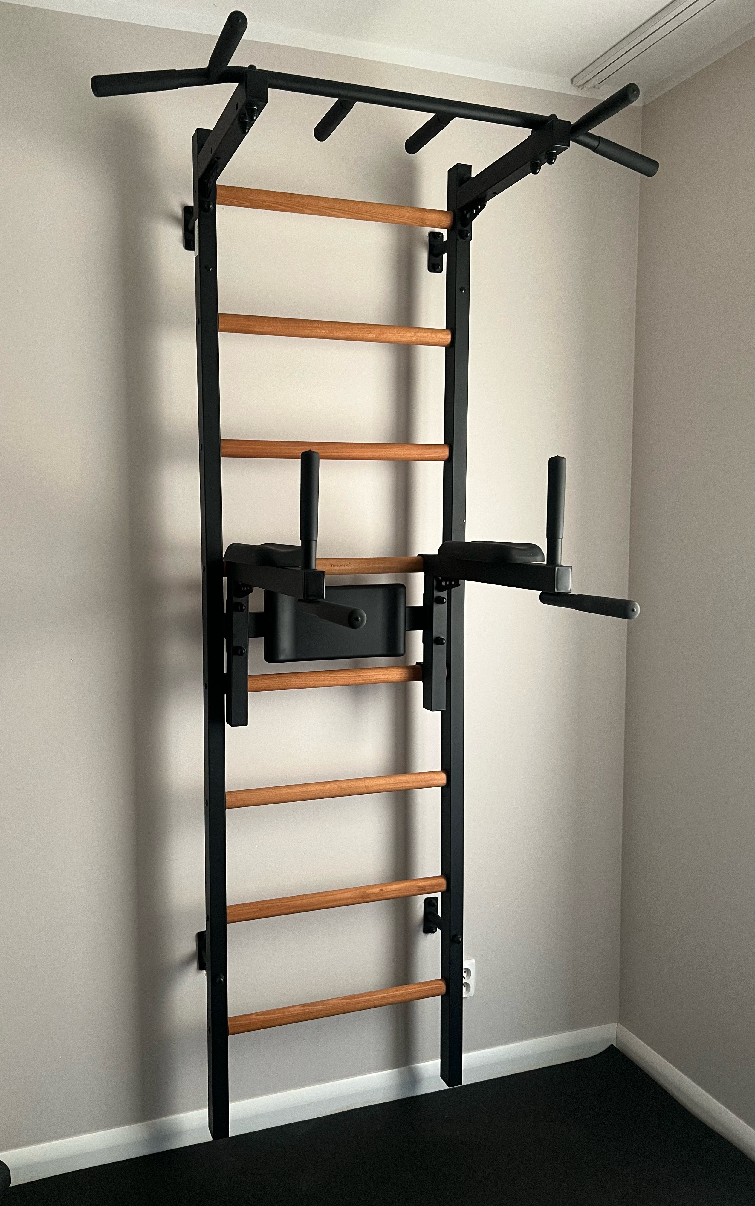 BenchK - 222 Wood Wall Bar with Fixed Pull-Up Bar and Dip Bar
