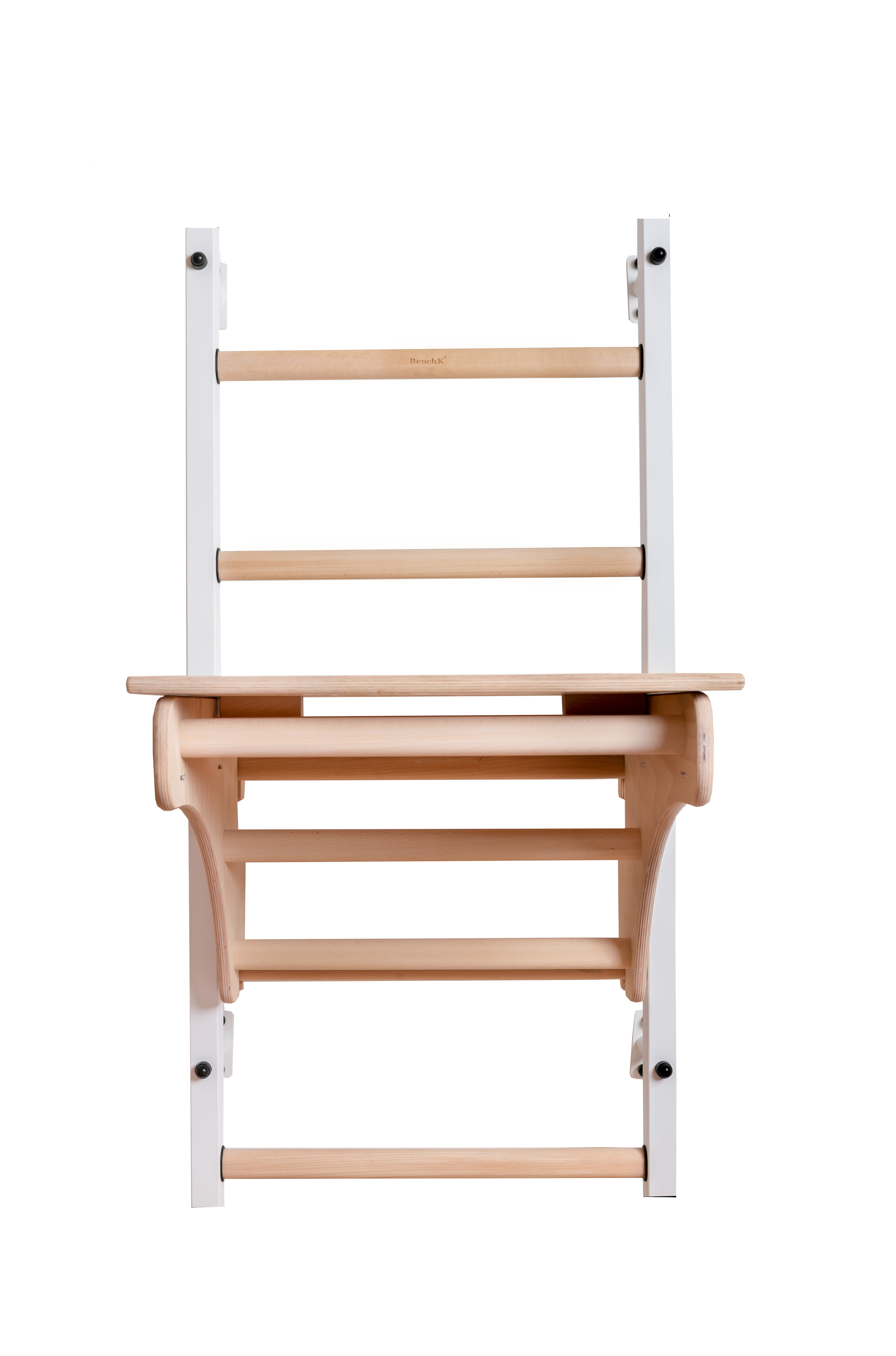 BenchK 212W Wall Bar with Pull-Up Bar and Removable Benchtop - White/Wood
