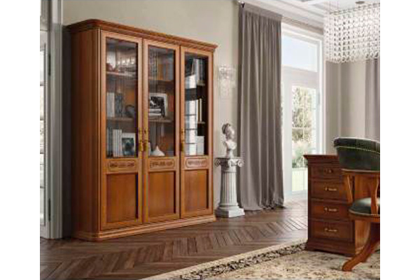 Camelgroup Torriani Bookcase with 3 Wooden Doors and 5 Glass Shelves - Walnut