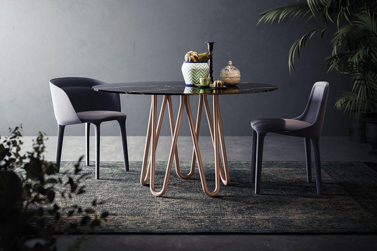 Casamania Meduse Round Dining Table - White Top, Carrara Marble