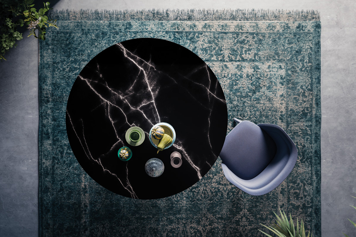 Casamania Meduse Round Dining Table - Black Top, Carrara Marble