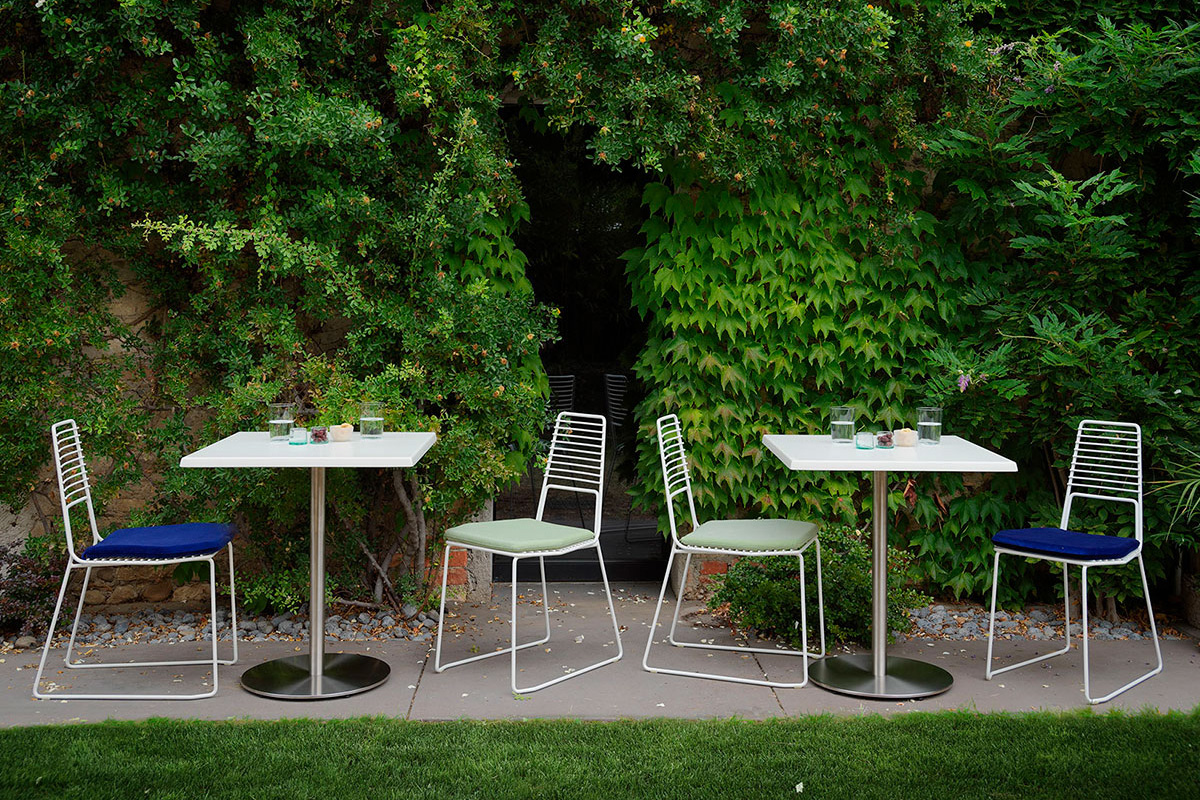 Casamania T1 Outdoor Bistrot Square Cafe Bar Table - White HPL Top and Steel Structure