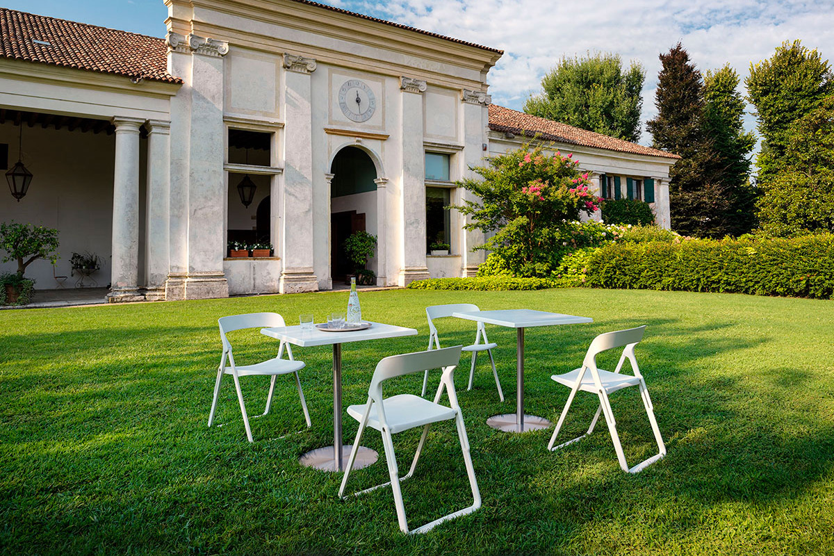 Casamania T1 Outdoor Bistrot Square Cafe Bar Table - White HPL Top and Steel Structure