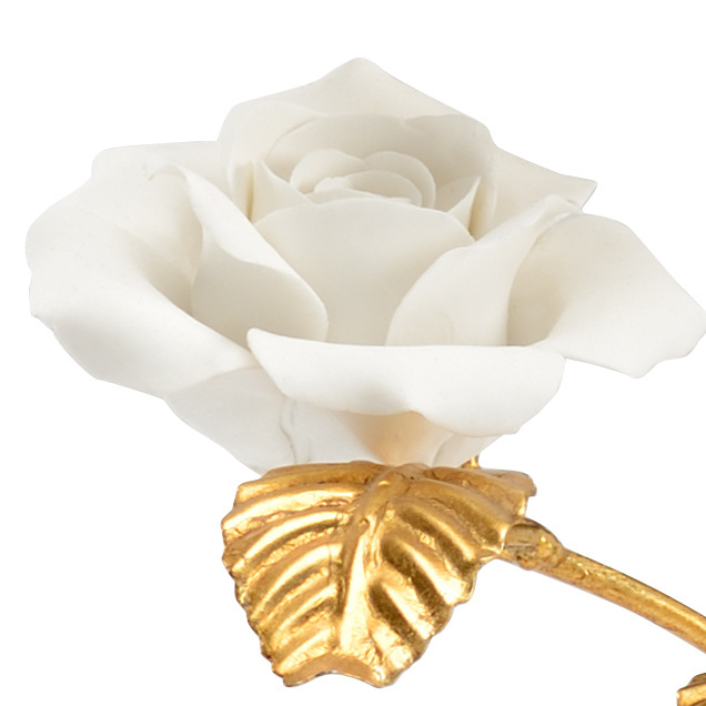 Chelsea House - Rose In Stand in Antique Gold/Matte White
