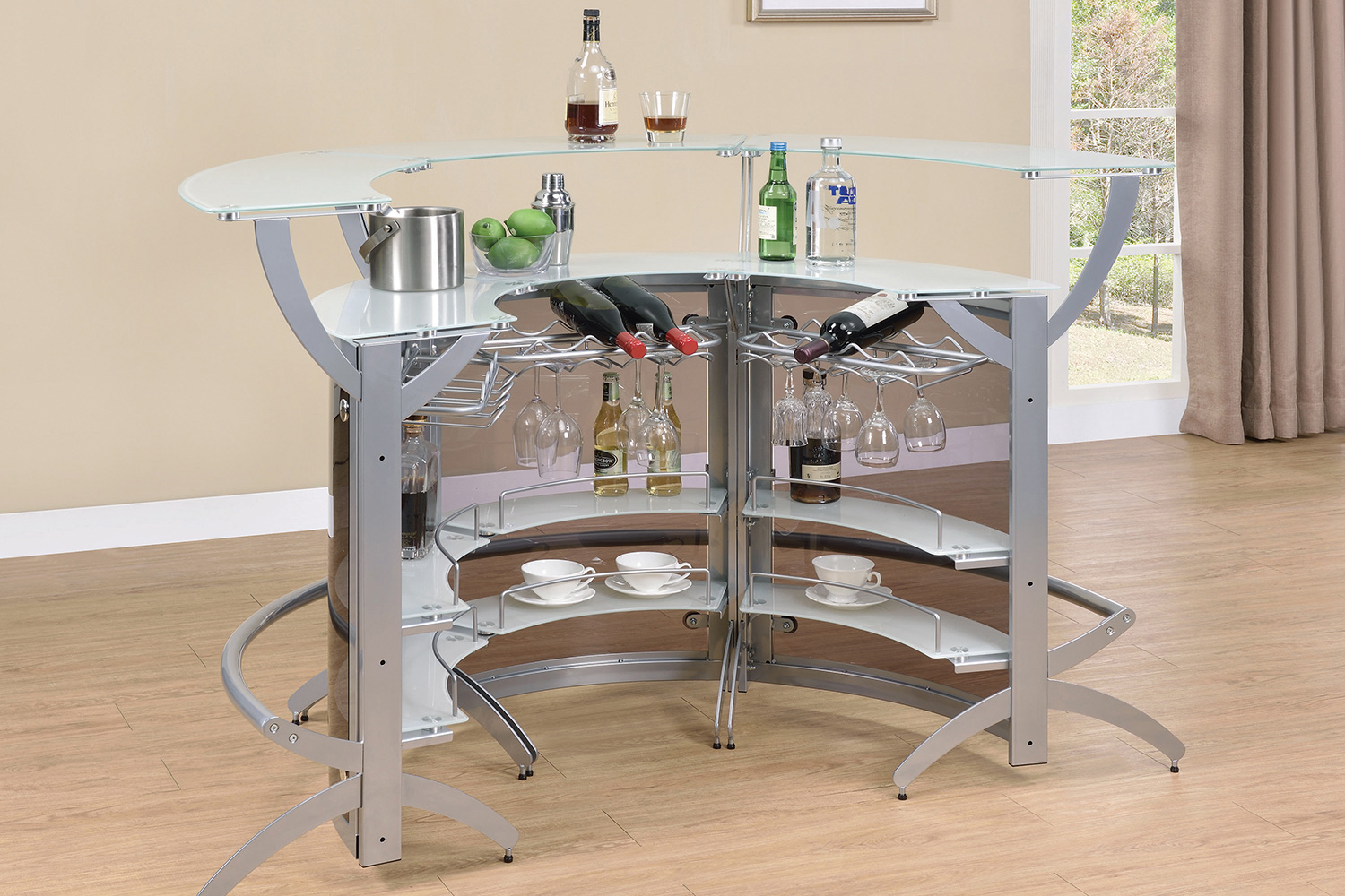 Coaster - 2-Shelf Bar Unit in Silver/Frosted Glass