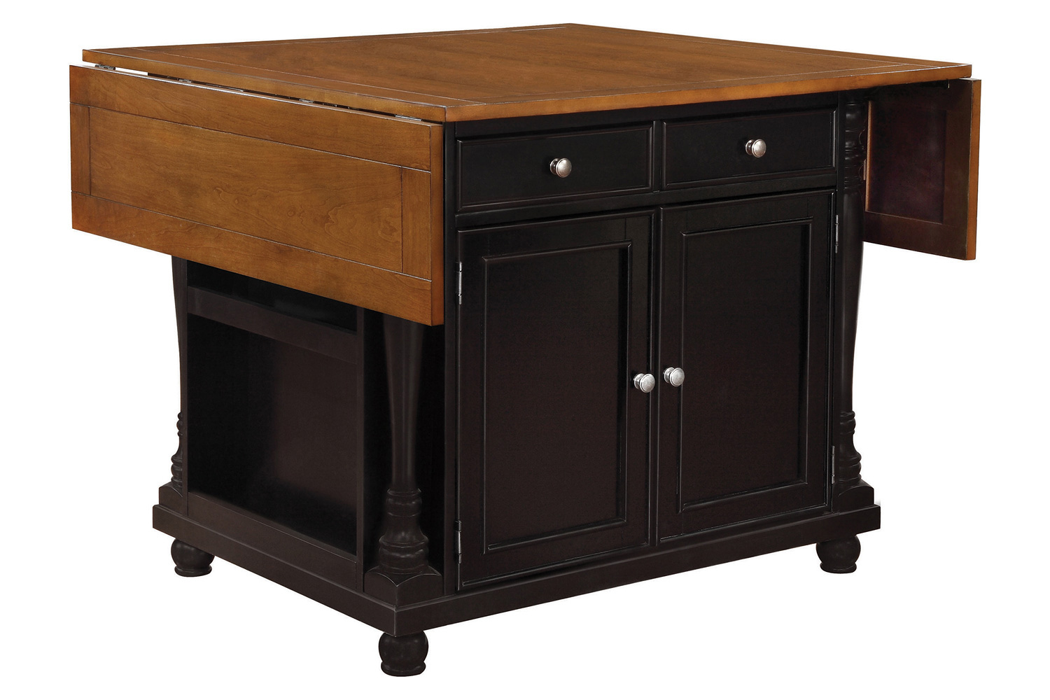 Coaster Slater 2-Drawer Kitchen Island with Drop Leaves - Brown/Black