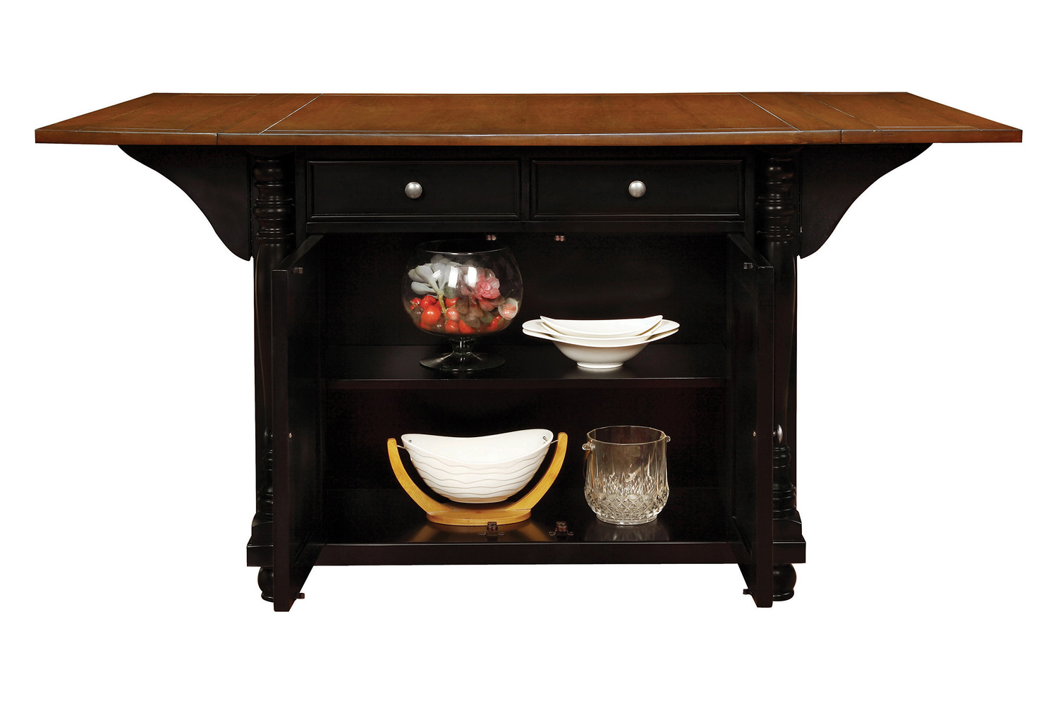 Coaster Slater 2-Drawer Kitchen Island with Drop Leaves - Brown/Black