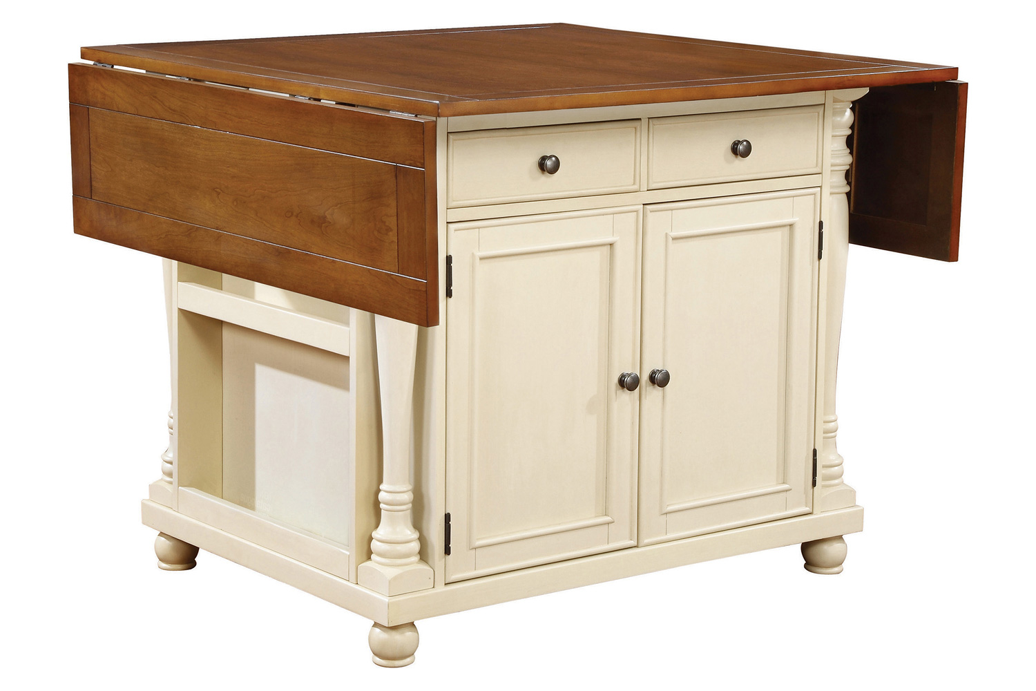 Coaster Slater 2-Drawer Kitchen Island with Drop Leaves - Brown/Buttermilk