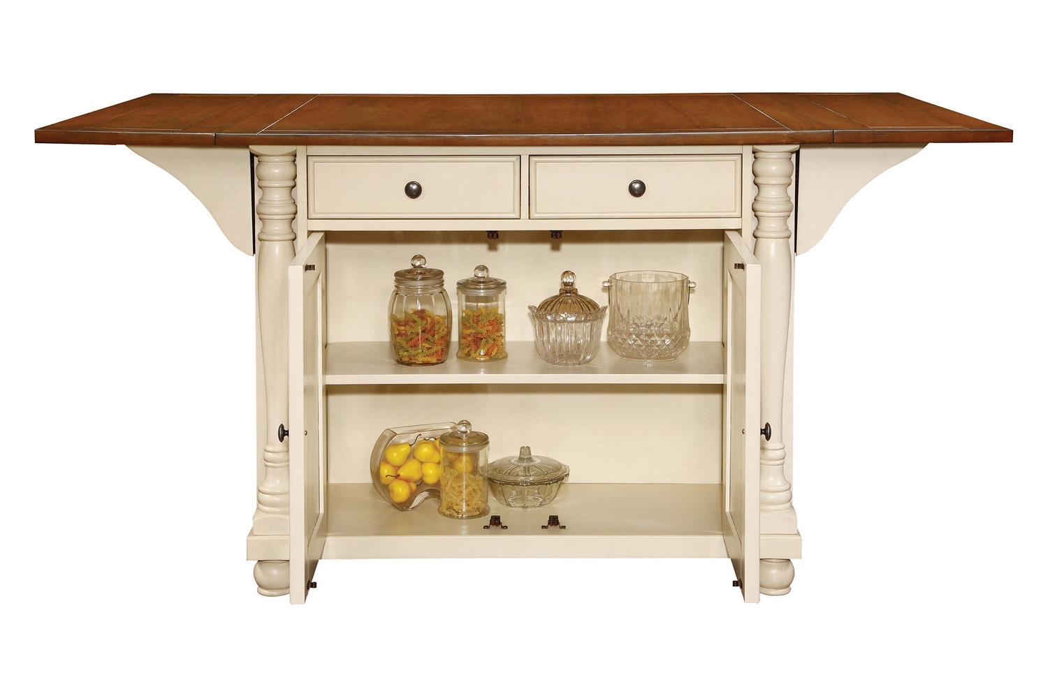 Coaster Slater 2-Drawer Kitchen Island with Drop Leaves - Brown/Buttermilk