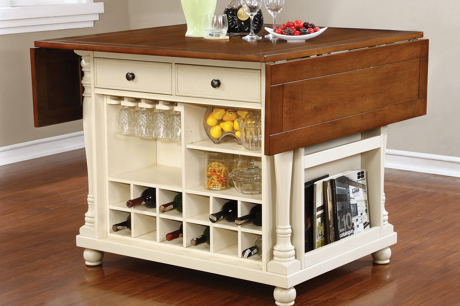 Coaster Slater 2-Drawer Kitchen Island with Drop Leaves - Brown/Buttermilk