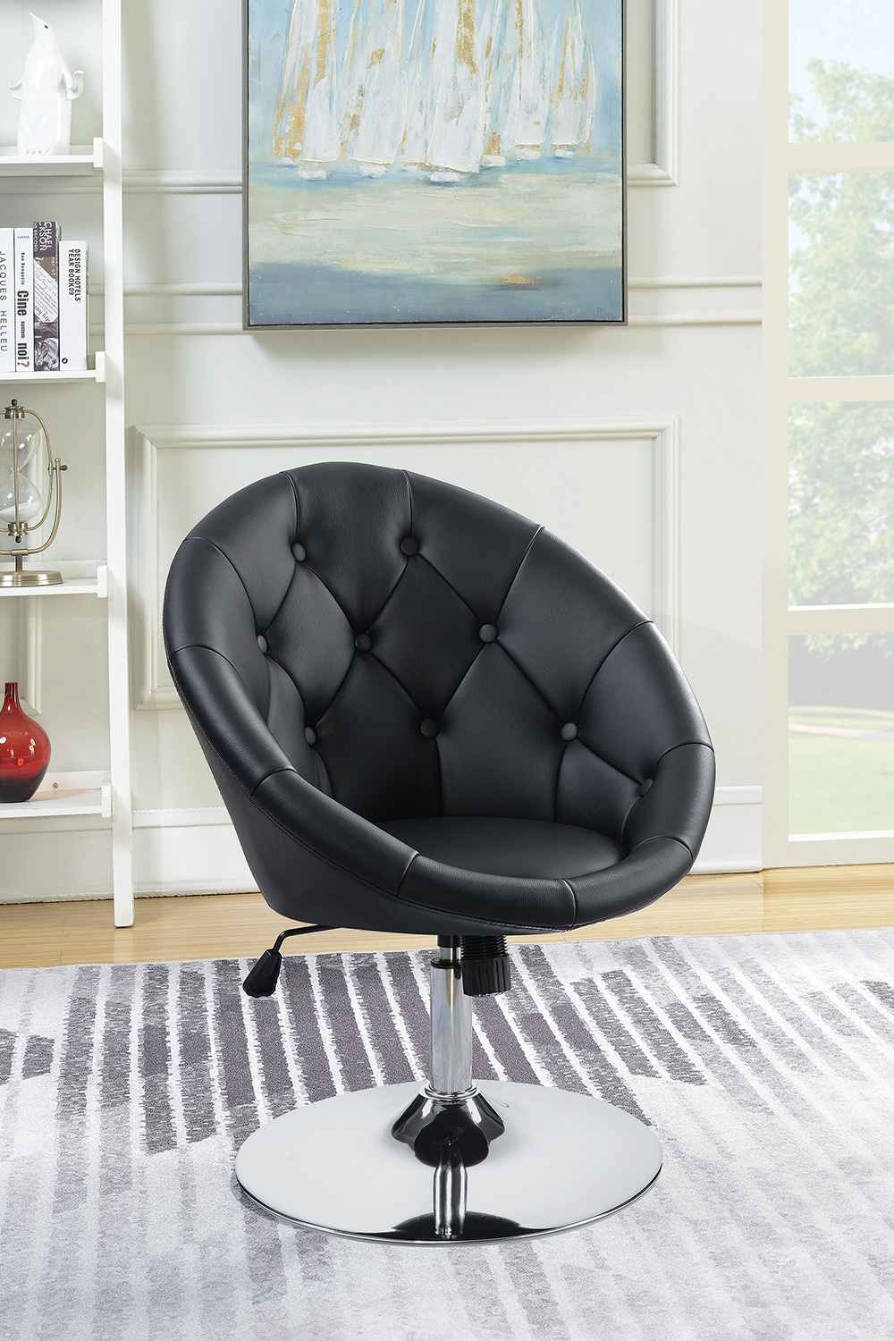 Coaster Round Tufted Swivel Chair - Black/Chrome