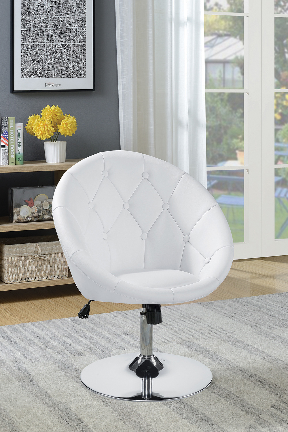 Coaster Round Tufted Swivel Chair - White/Chrome