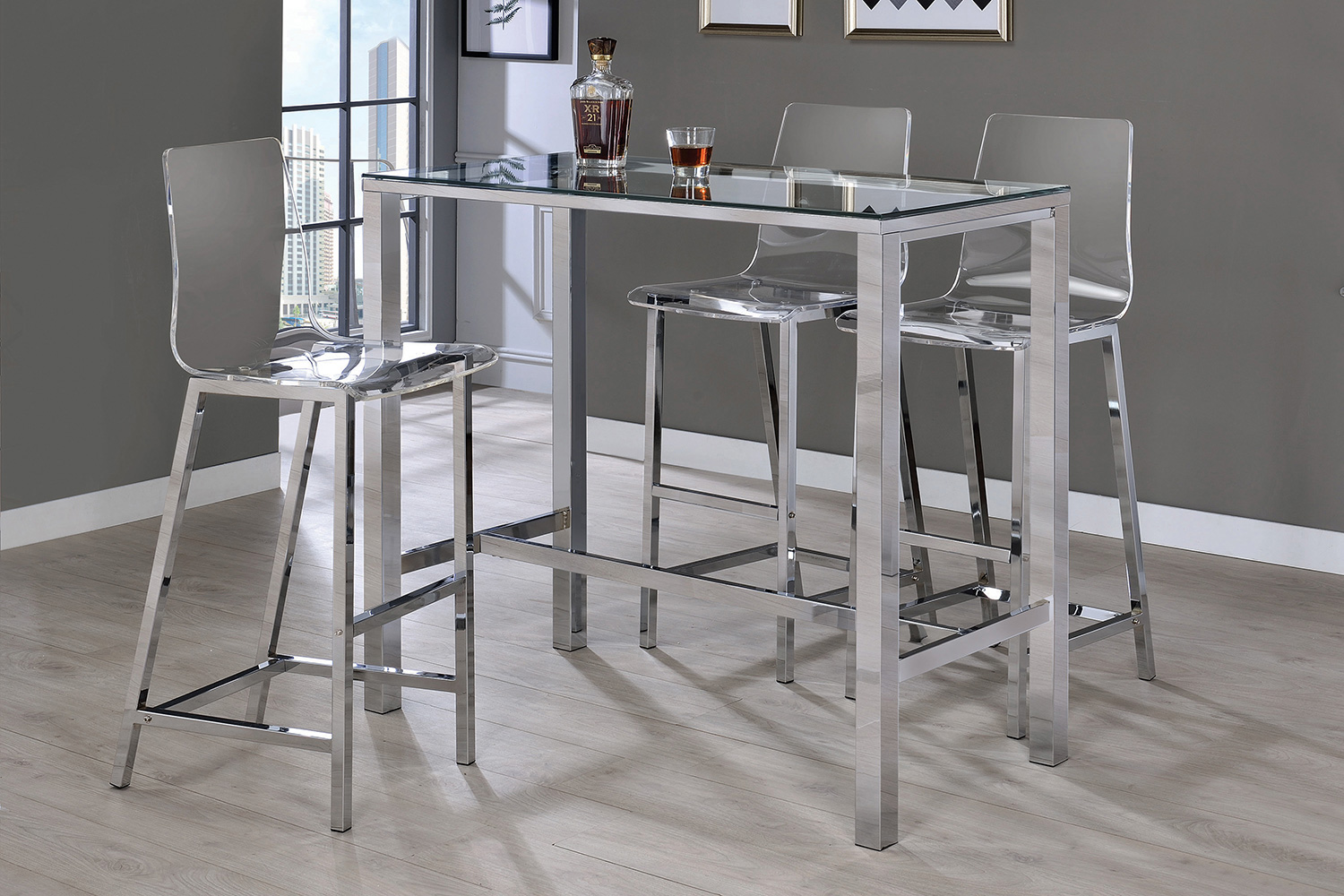 Coaster - Bar Table With Glass Top in Chrome