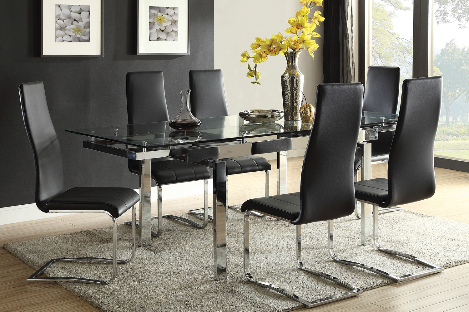 Coaster - Wexford Glass Top Dining Table With Extension Leaves in Chrome
